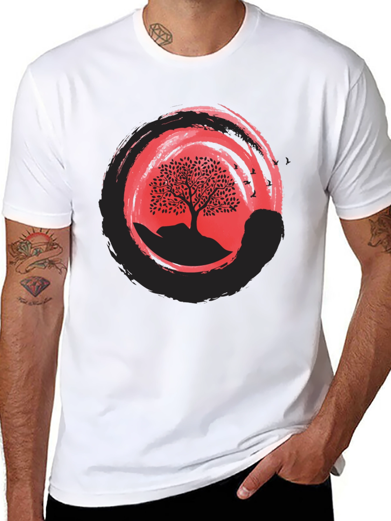 Zen Tree Graphic Tee - Black Cotton Blend Shirt