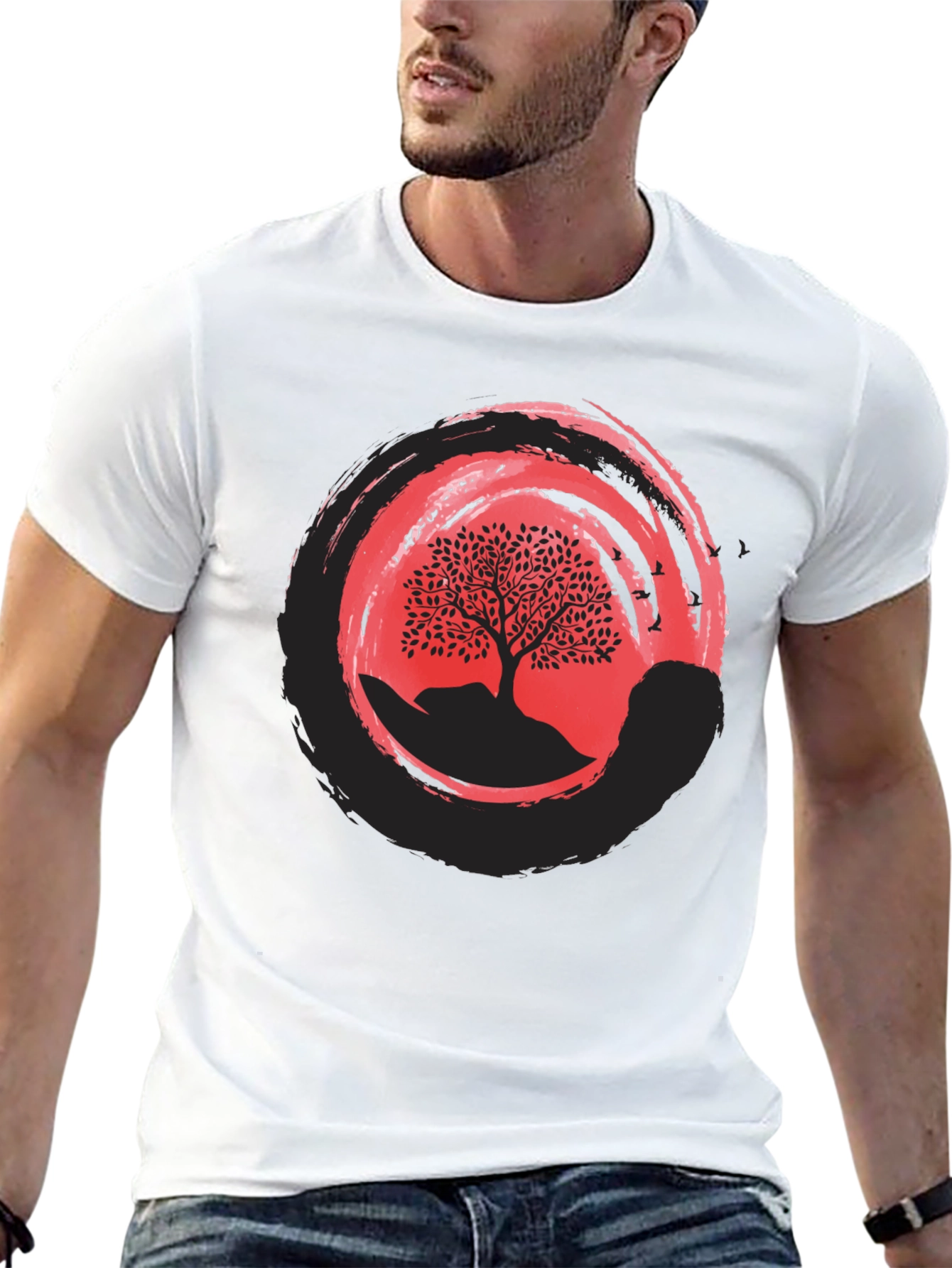 Zen Tree Graphic Tee - Black Cotton Blend Shirt