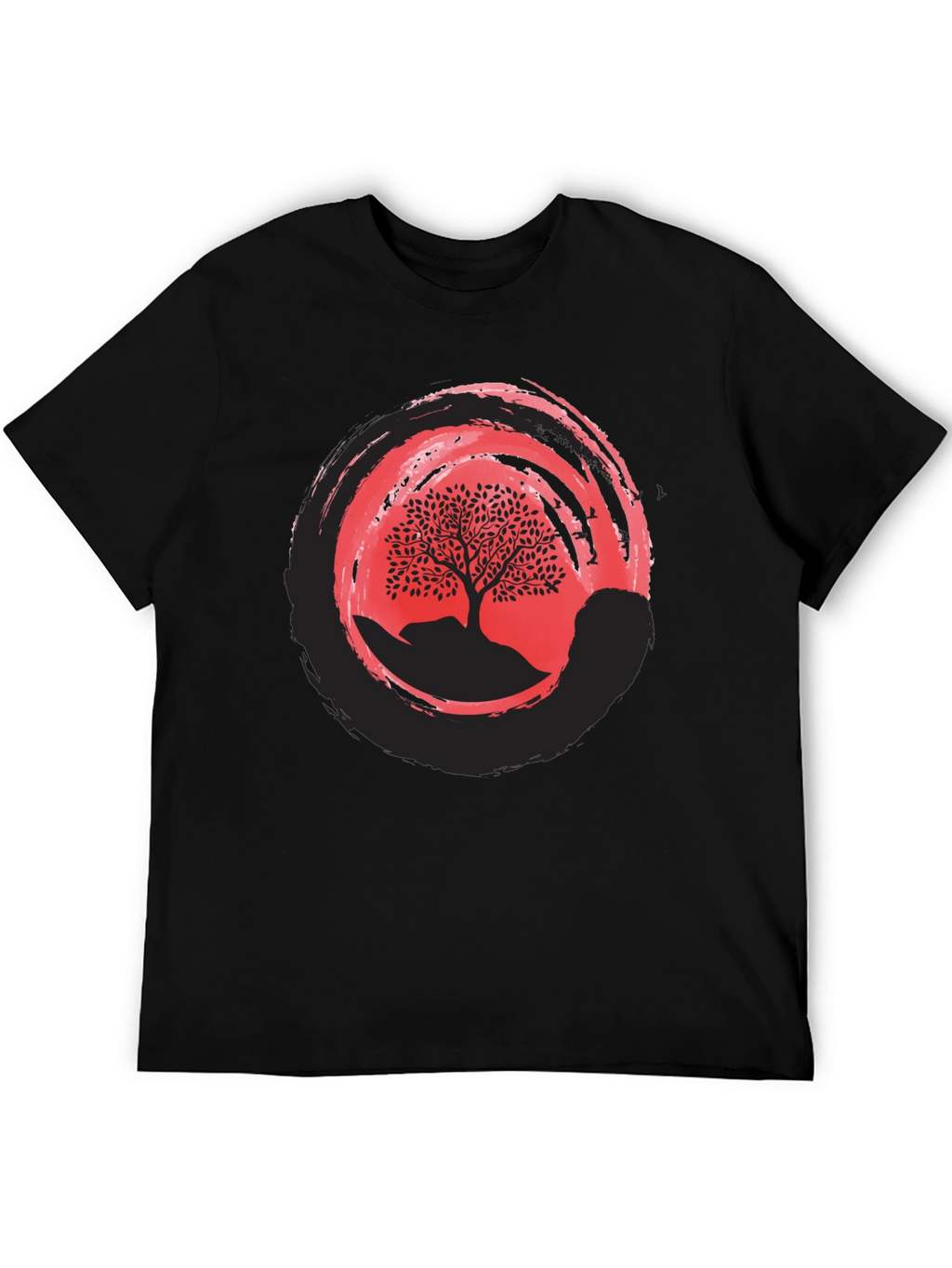 Zen Tree Graphic Tee - Black Cotton Blend Shirt
