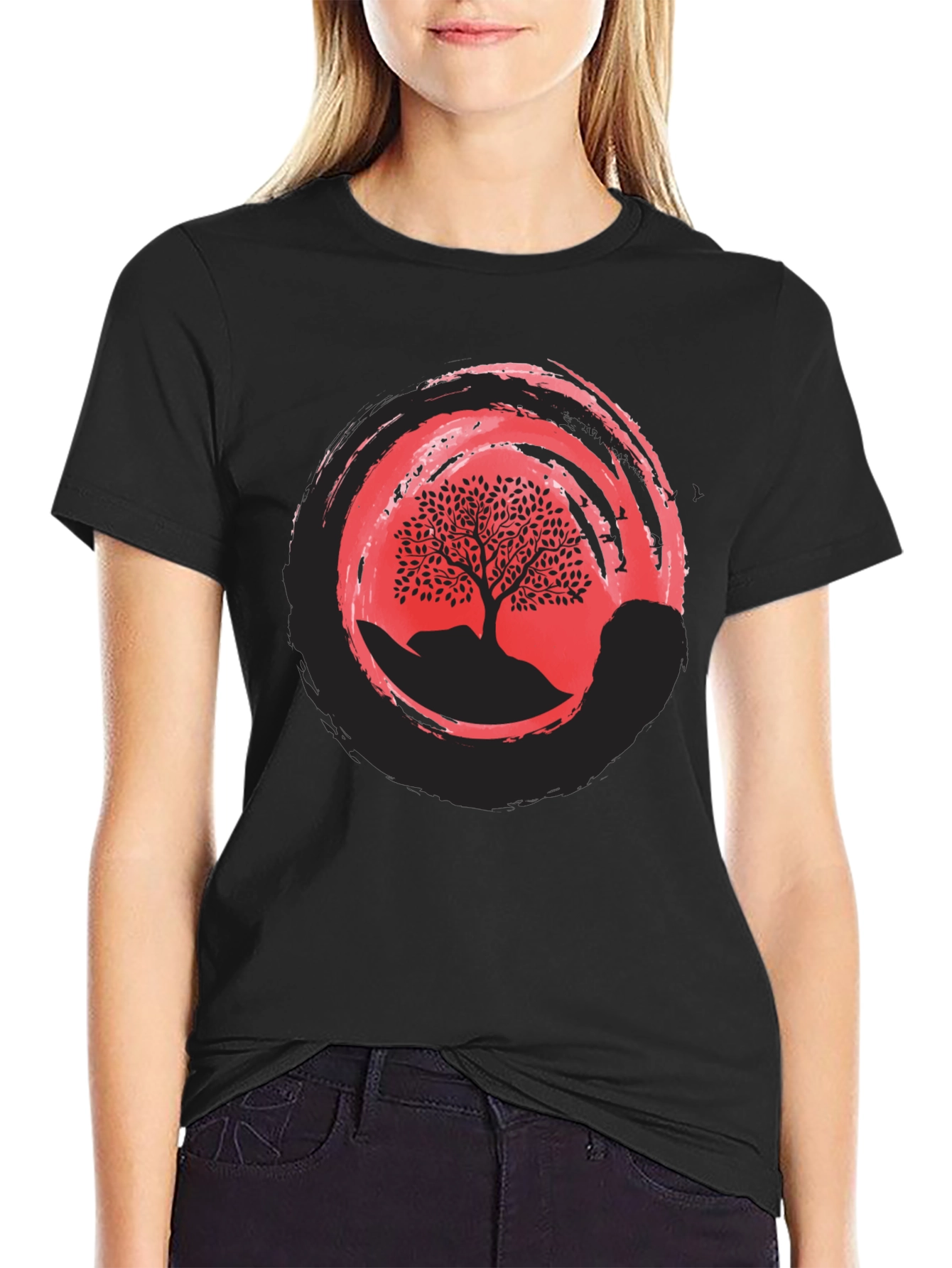 Zen Tree Graphic Tee - Black Cotton Blend Shirt