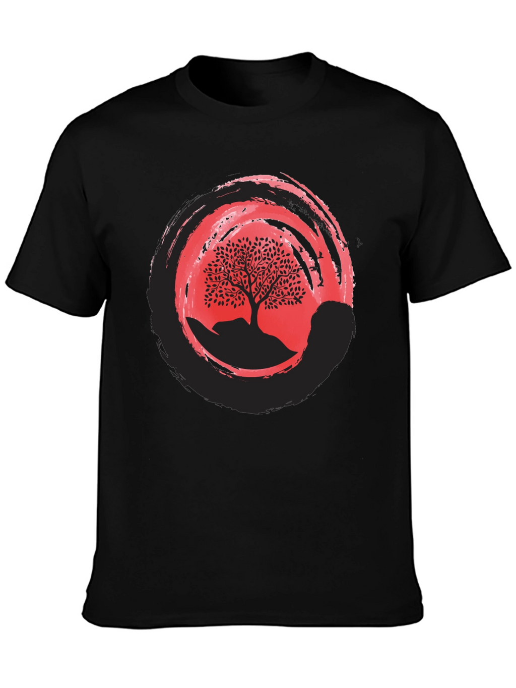 Zen Tree Graphic Tee - Black Cotton Blend Shirt