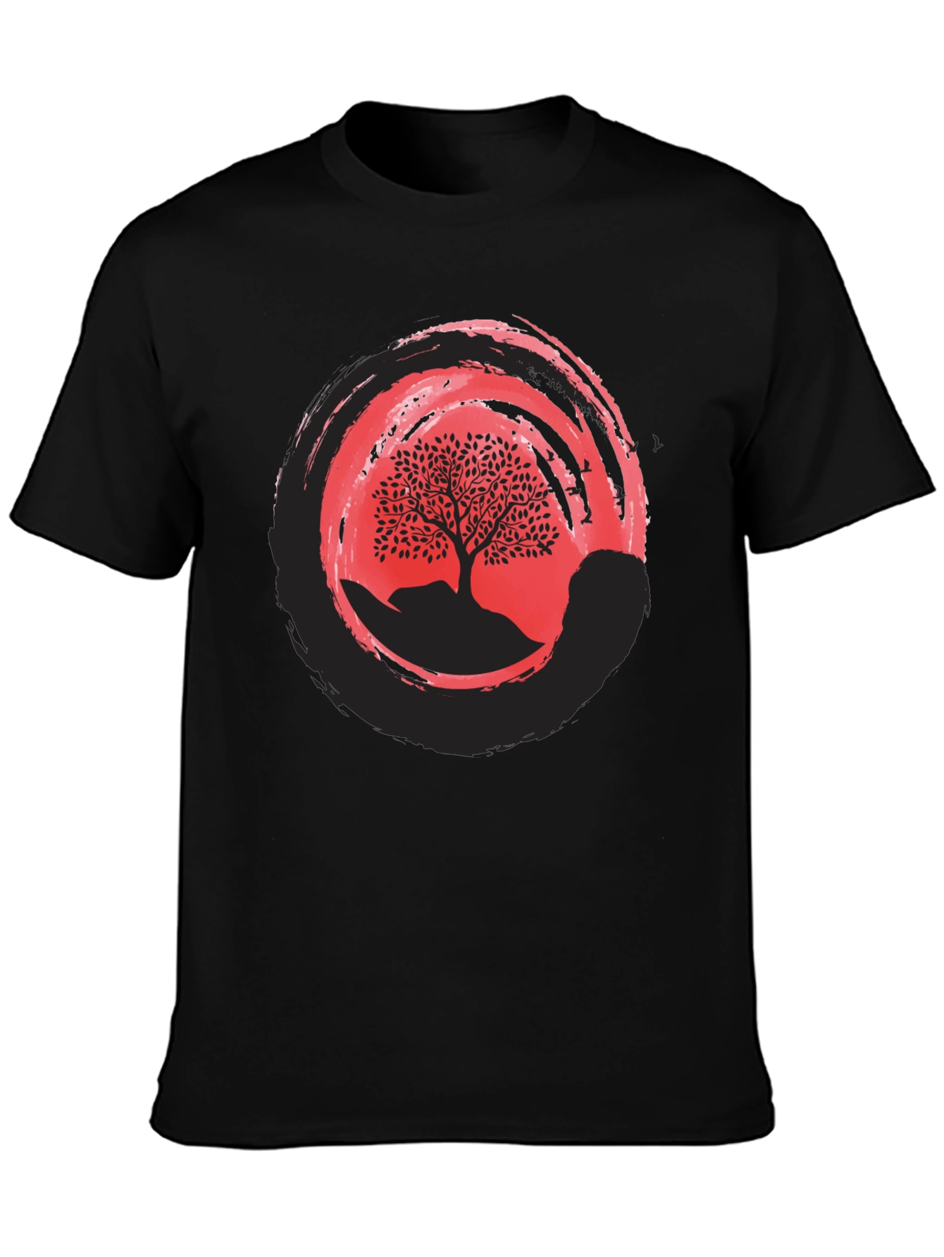 Zen Tree Graphic Tee - Black Cotton Blend Shirt