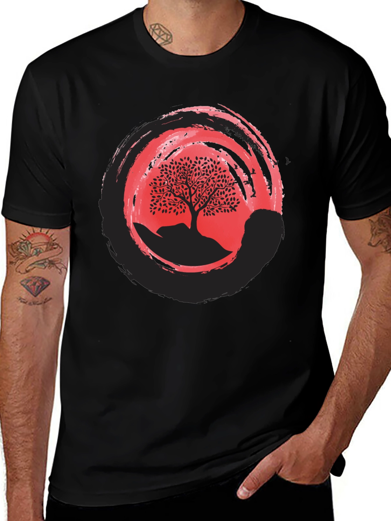 Zen Tree Graphic Tee - Black Cotton Blend Shirt
