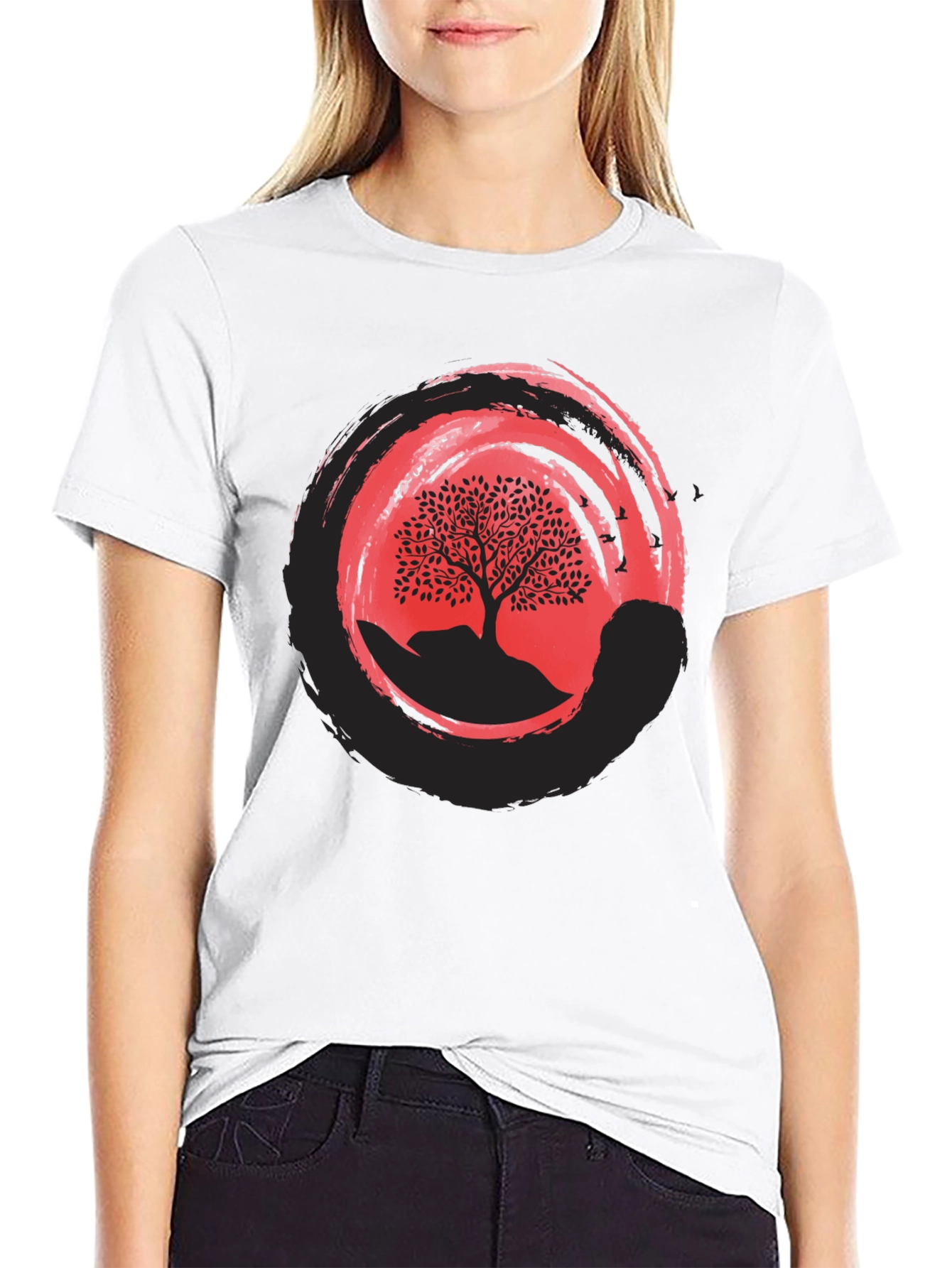 Zen Tree Graphic Tee - Black Cotton Blend Shirt