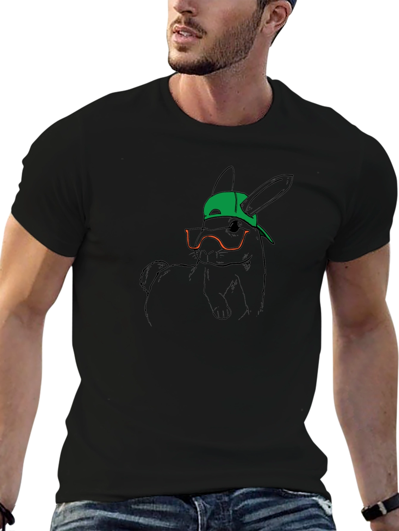 Cool Bunny Tee - Graphic Print Black T-Shirt