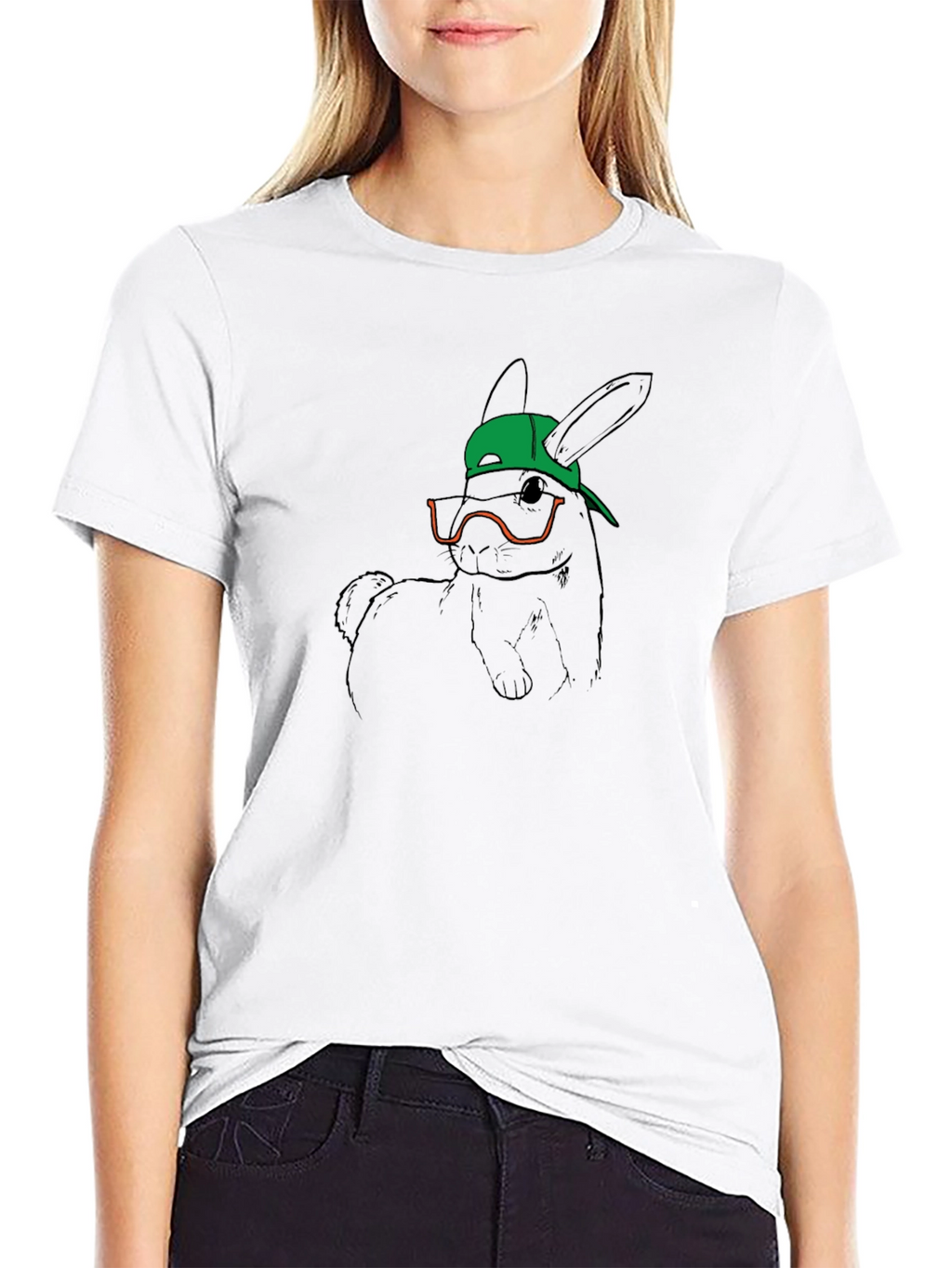 Cool Bunny Tee - Graphic Print Black T-Shirt