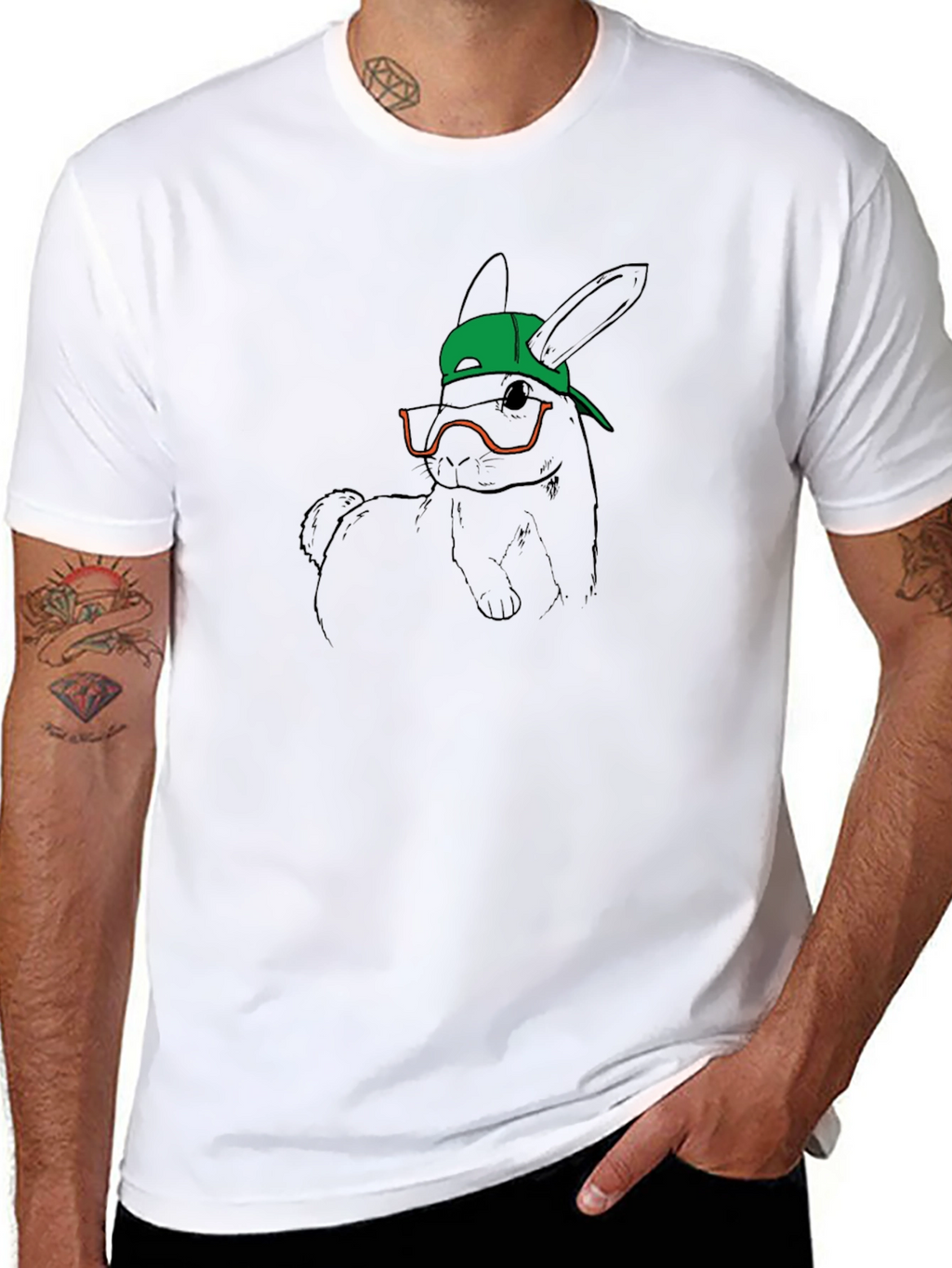 Cool Bunny Tee - Graphic Print Black T-Shirt
