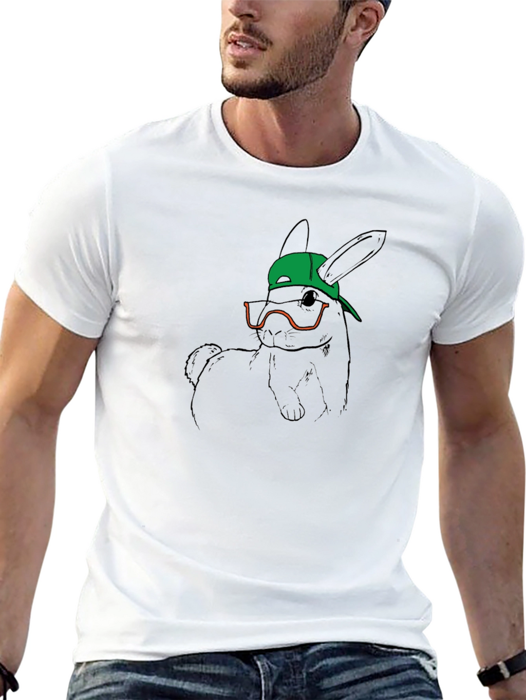 Cool Bunny Tee - Graphic Print Black T-Shirt