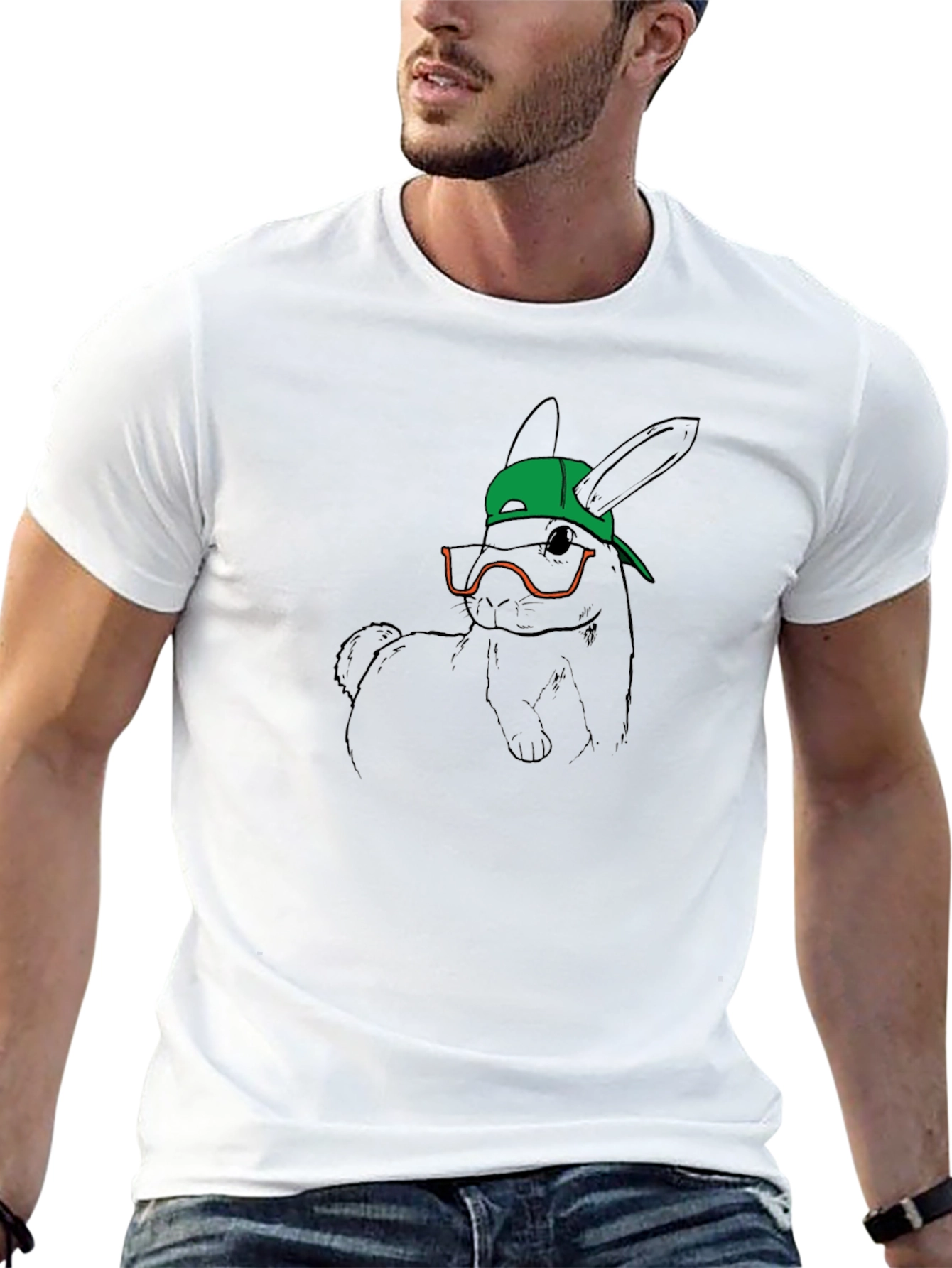 Cool Bunny Tee - Graphic Print Black T-Shirt