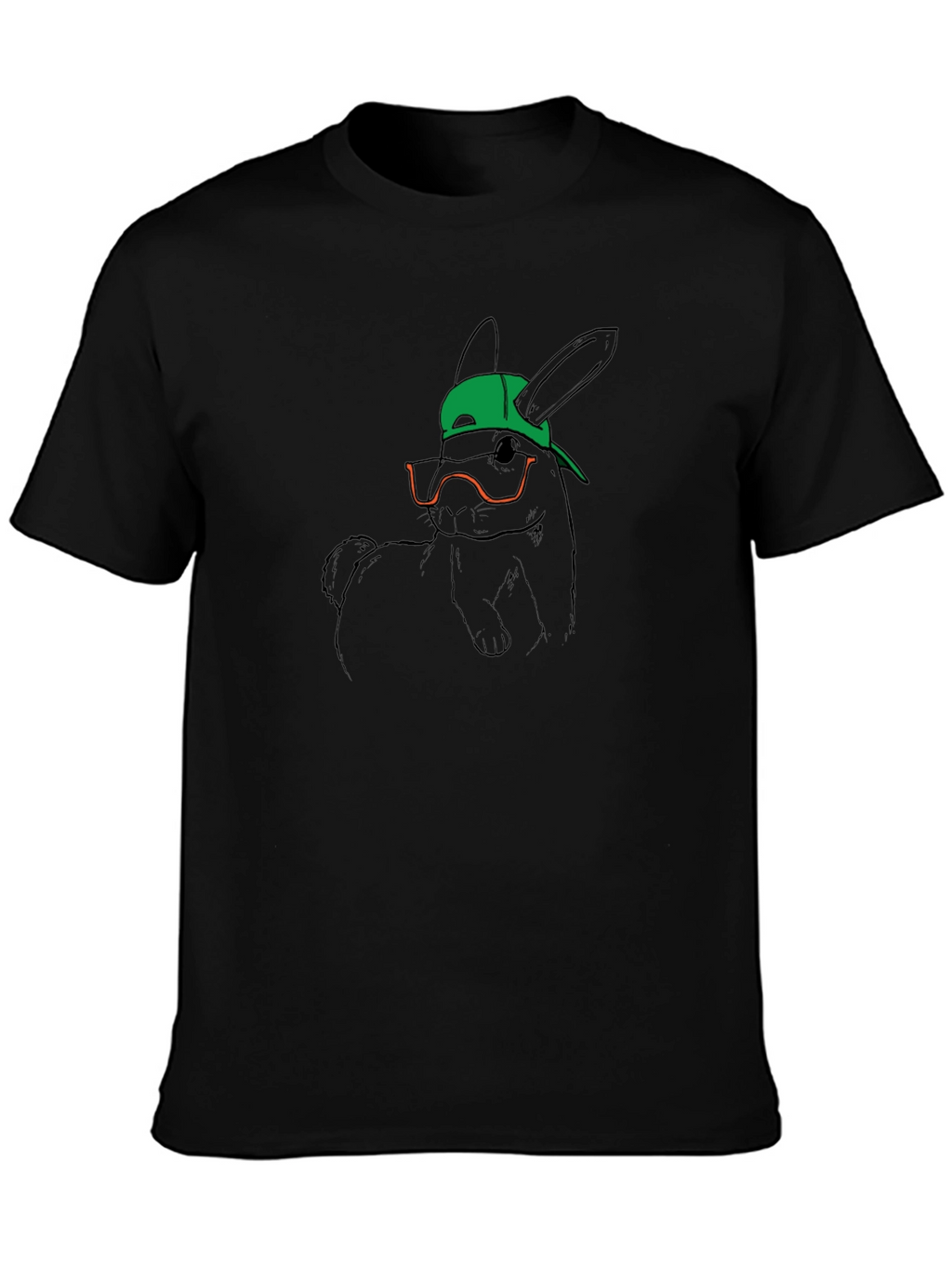Cool Bunny Tee - Graphic Print Black T-Shirt