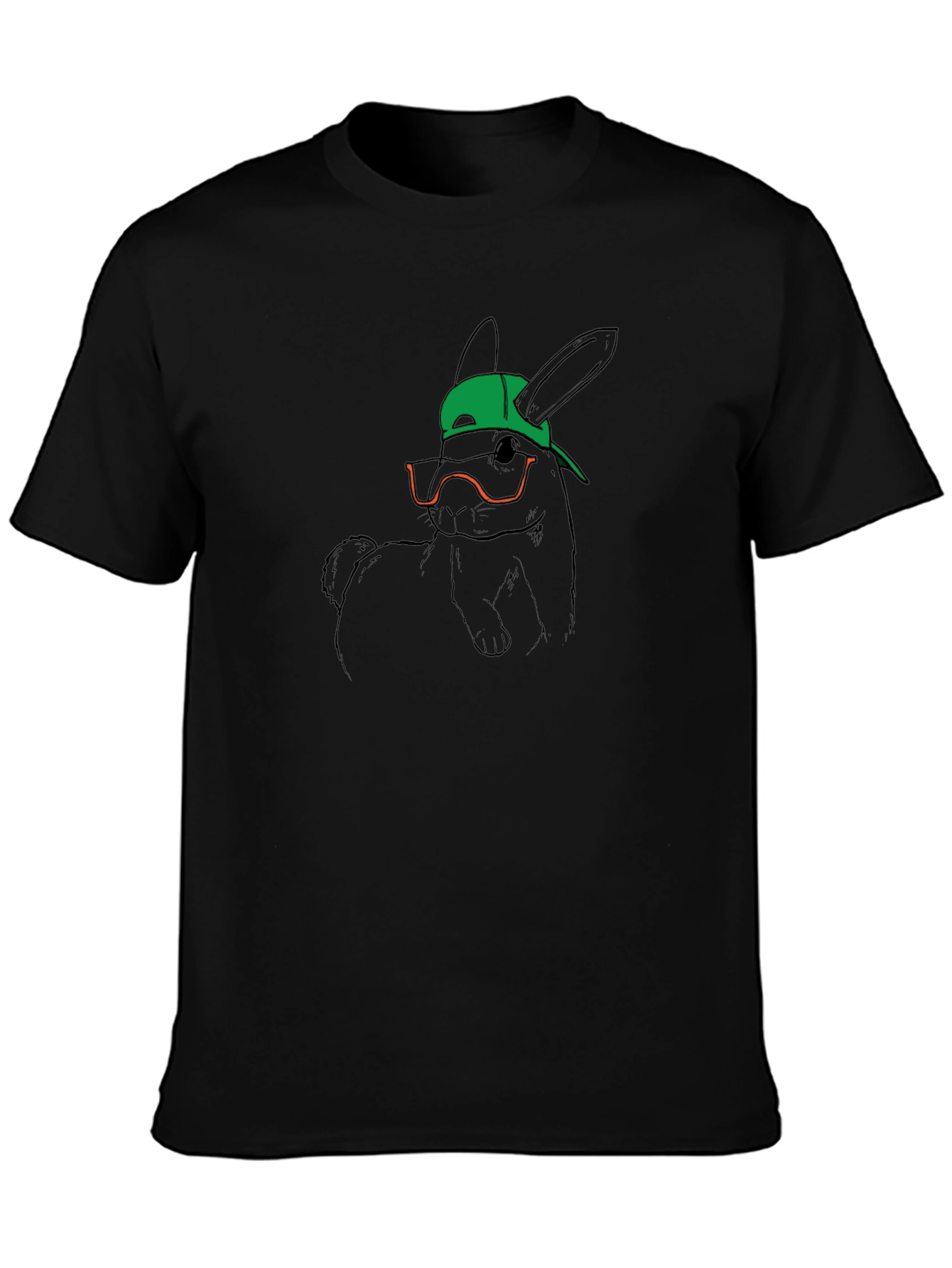 Cool Bunny Tee - Graphic Print Black T-Shirt