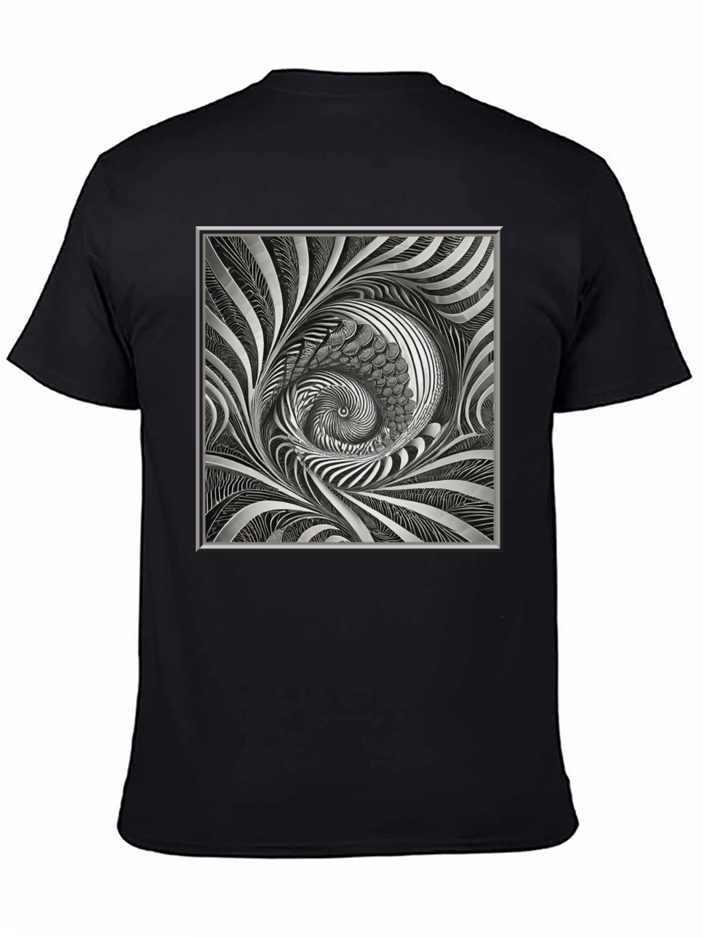 Abstract Silver Swirl Graphic Black T-Shirt