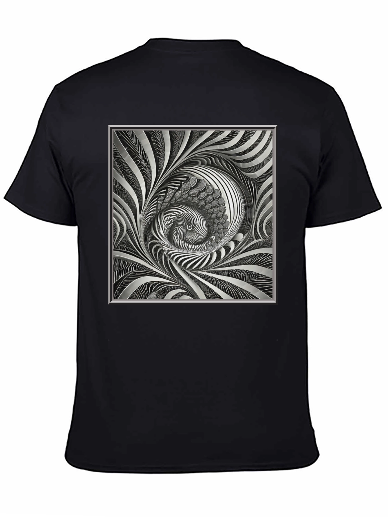 Abstract Silver Swirl Graphic Black T-Shirt