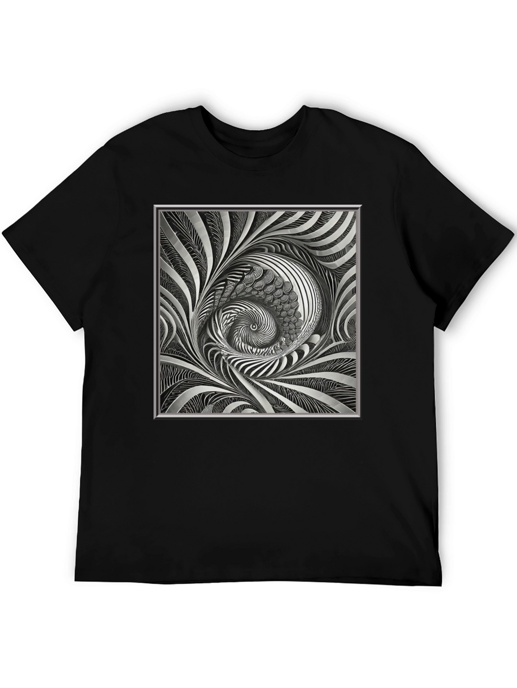 Abstract Silver Swirl Graphic Black T-Shirt