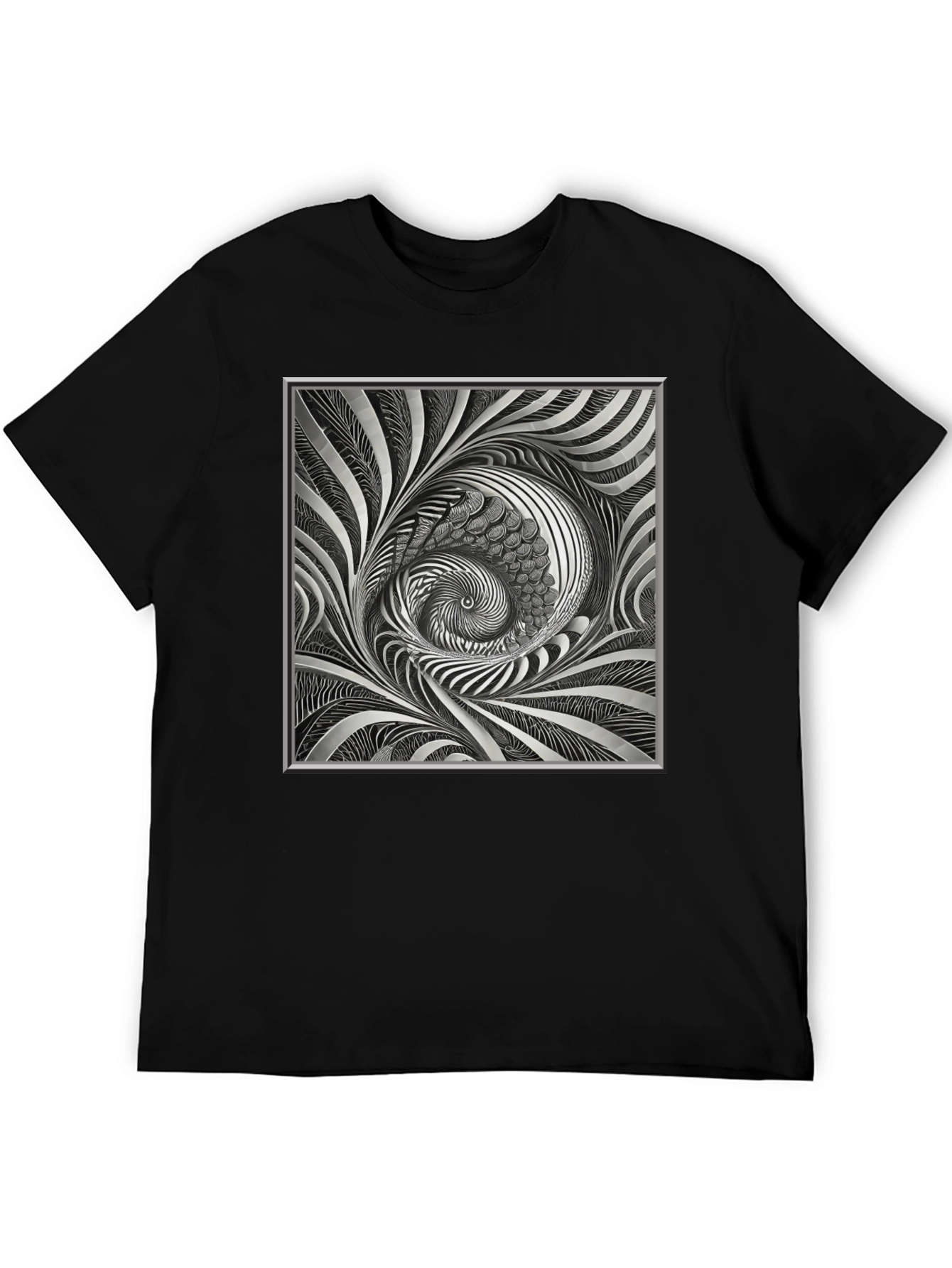 Abstract Silver Swirl Graphic Black T-Shirt