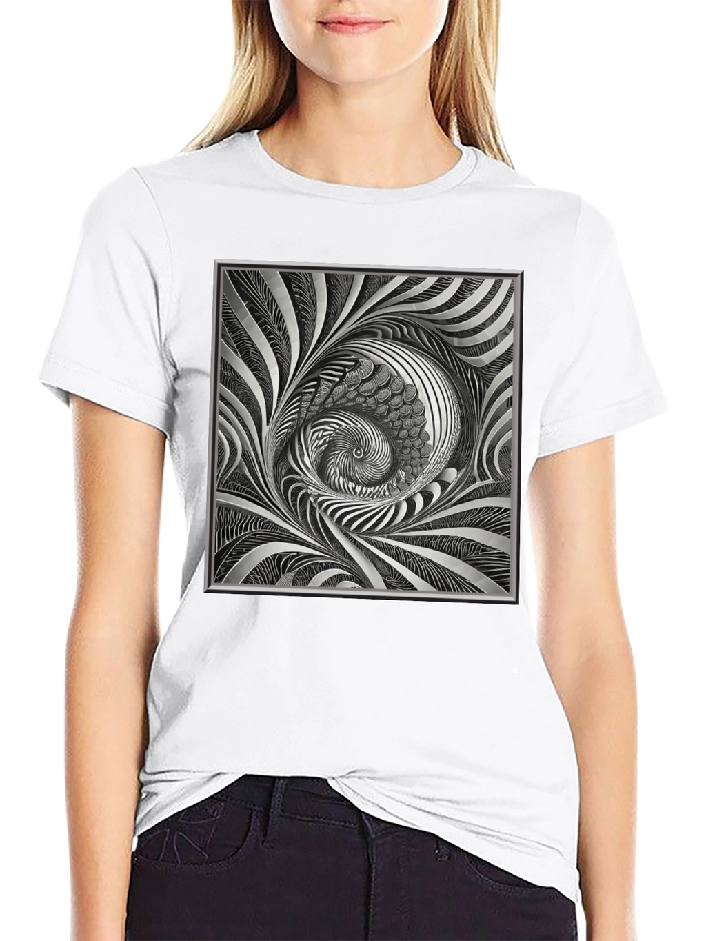 Abstract Silver Swirl Graphic Black T-Shirt