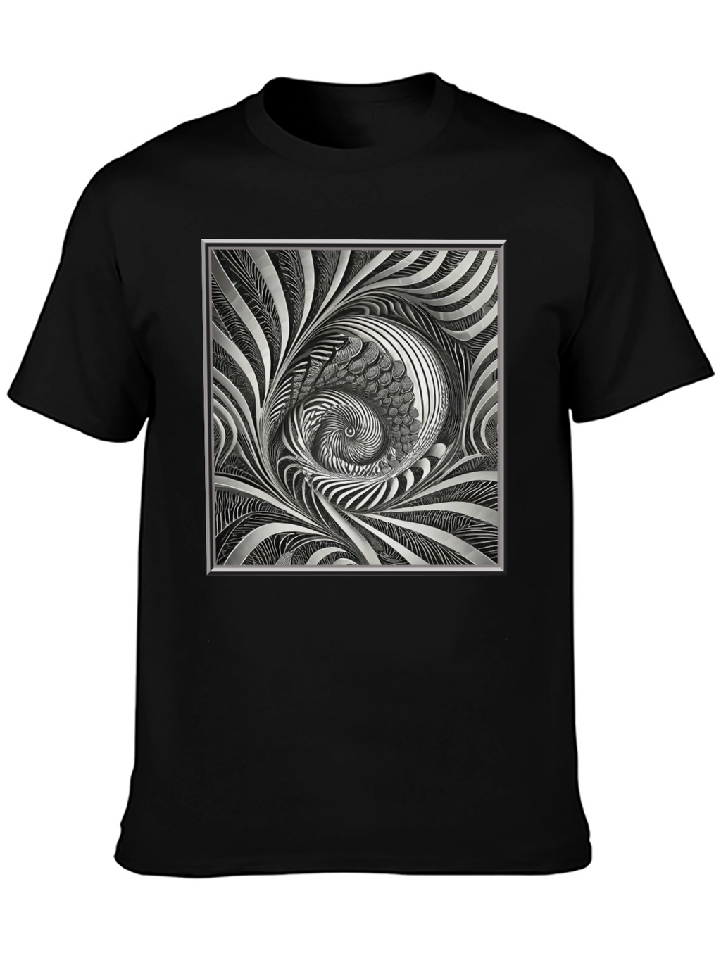 Abstract Silver Swirl Graphic Black T-Shirt