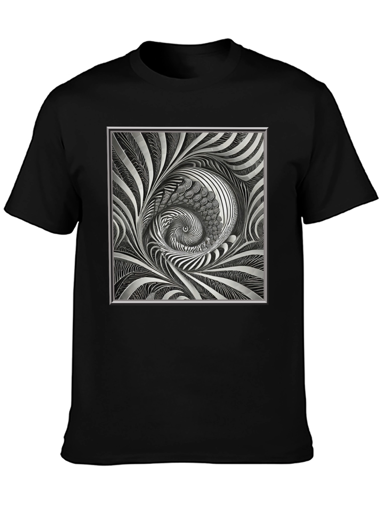 Abstract Silver Swirl Graphic Black T-Shirt
