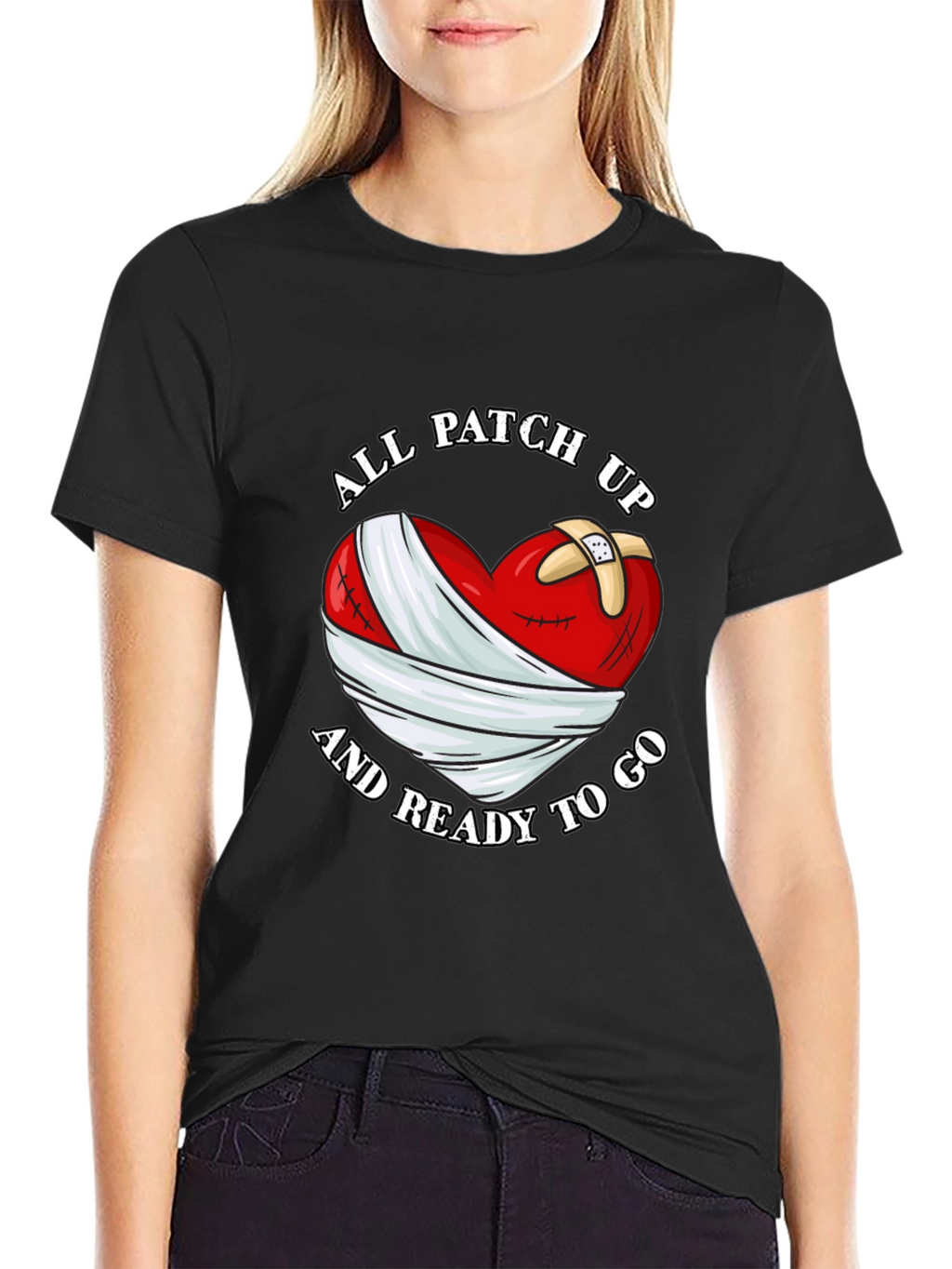 All Patched Up Heart Graphic Black T-Shirt