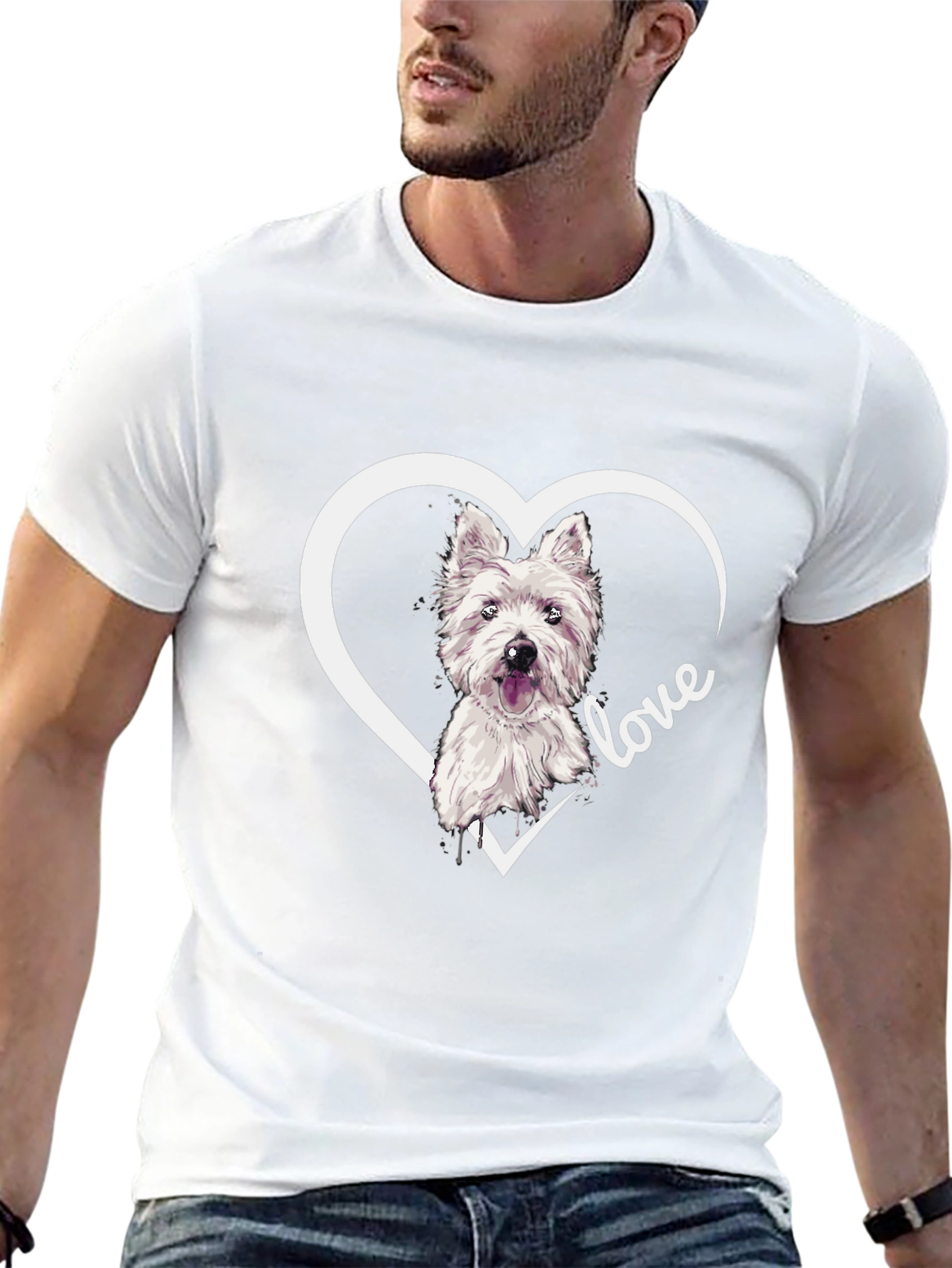Westie Dog Love Heart T-Shirt - Black