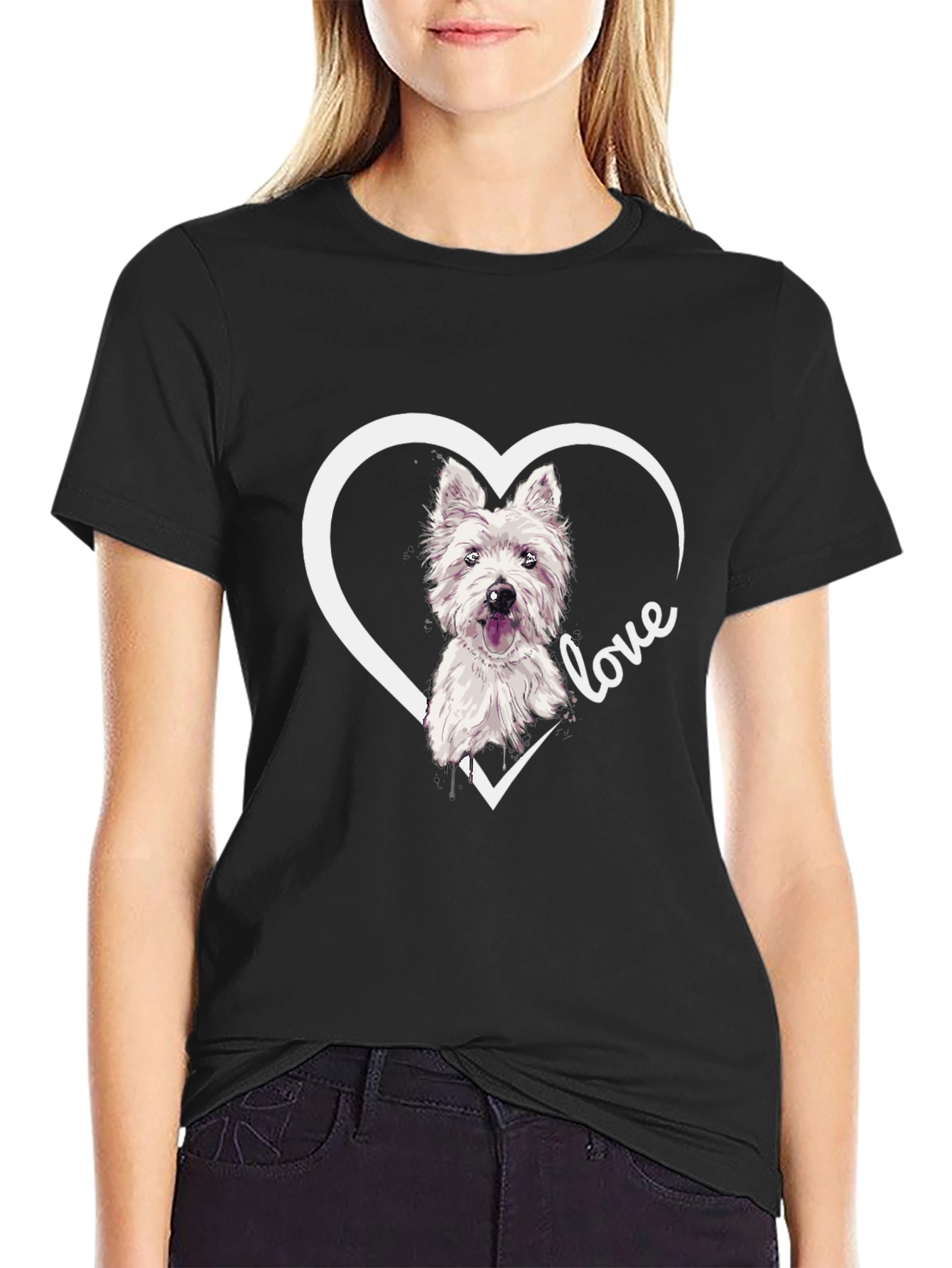 Westie Dog Love Heart T-Shirt - Black