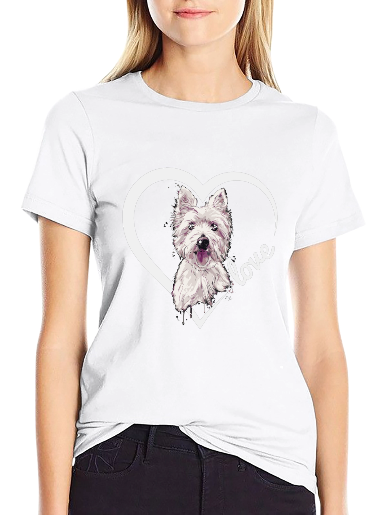 Westie Dog Love Heart T-Shirt - Black