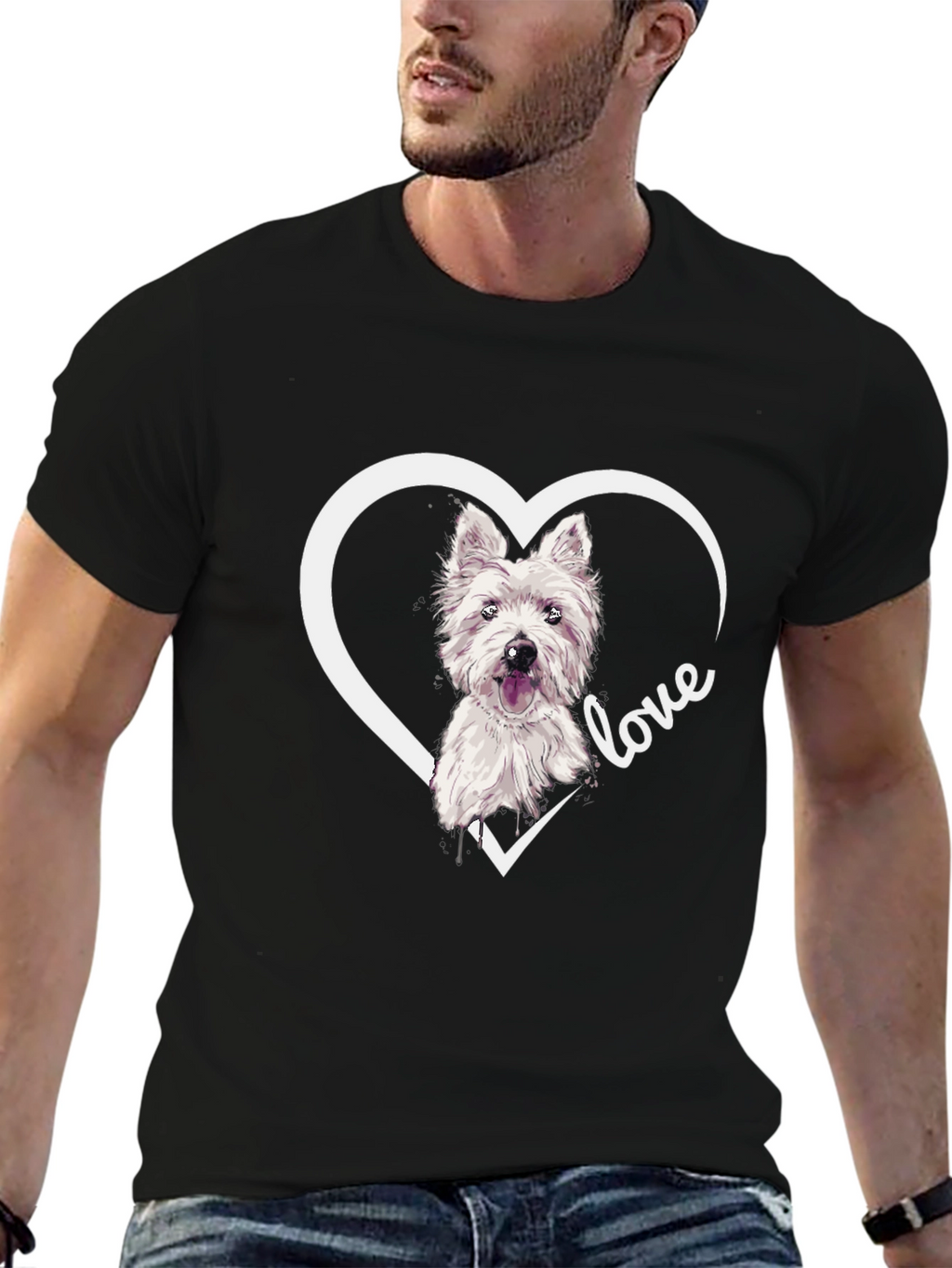 Westie Dog Love Heart T-Shirt - Black