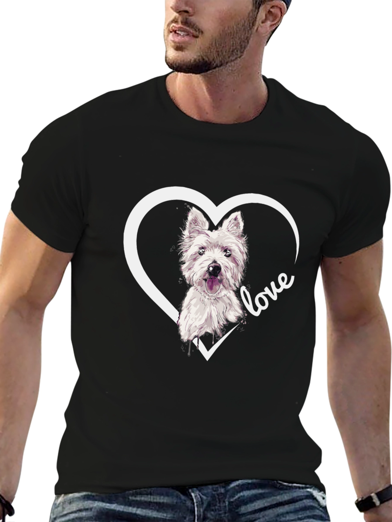 Westie Dog Love Heart T-Shirt - Black