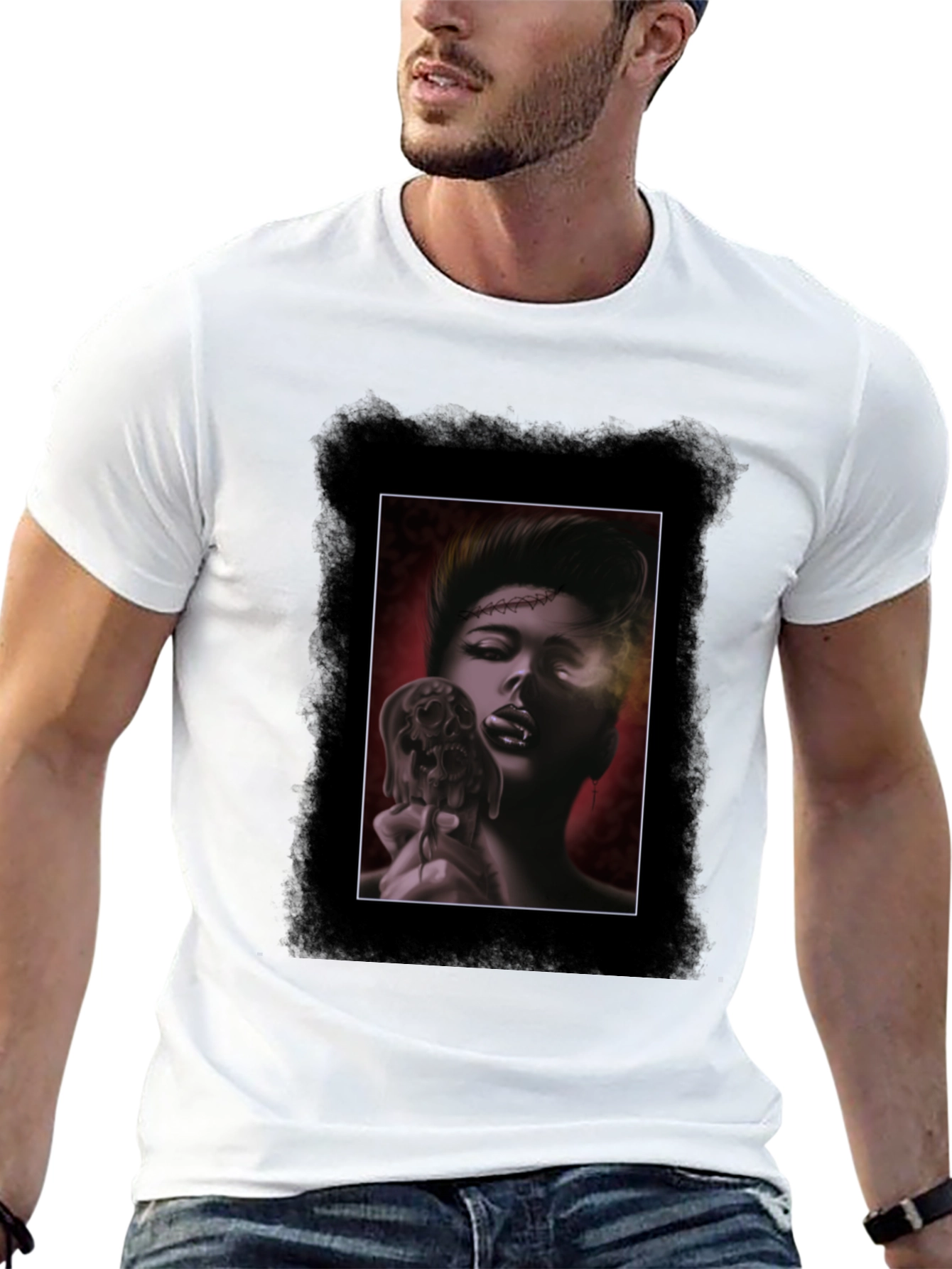 Gothic Skull Vampire Graphic Black T-Shirt