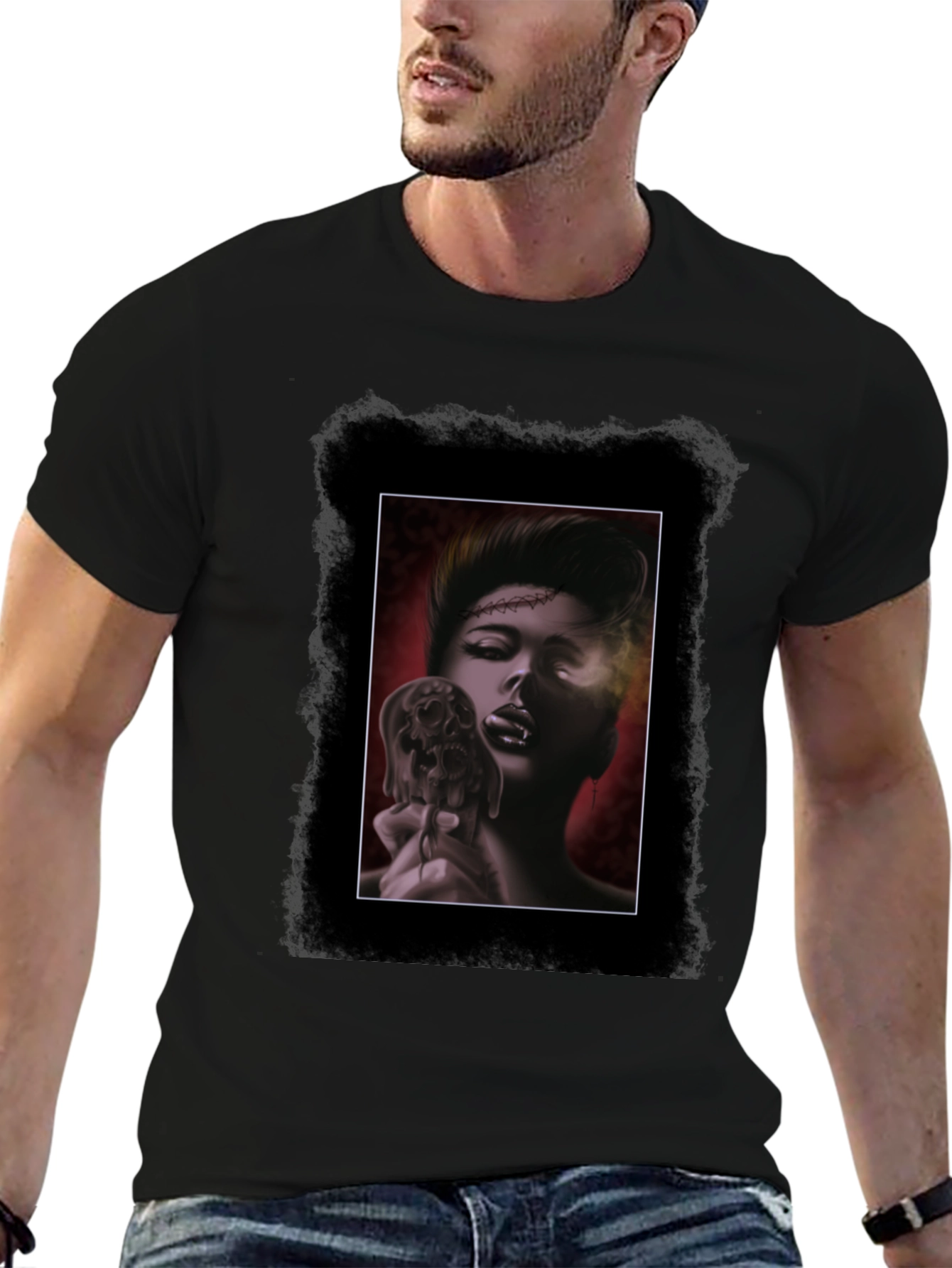 Gothic Skull Vampire Graphic Black T-Shirt