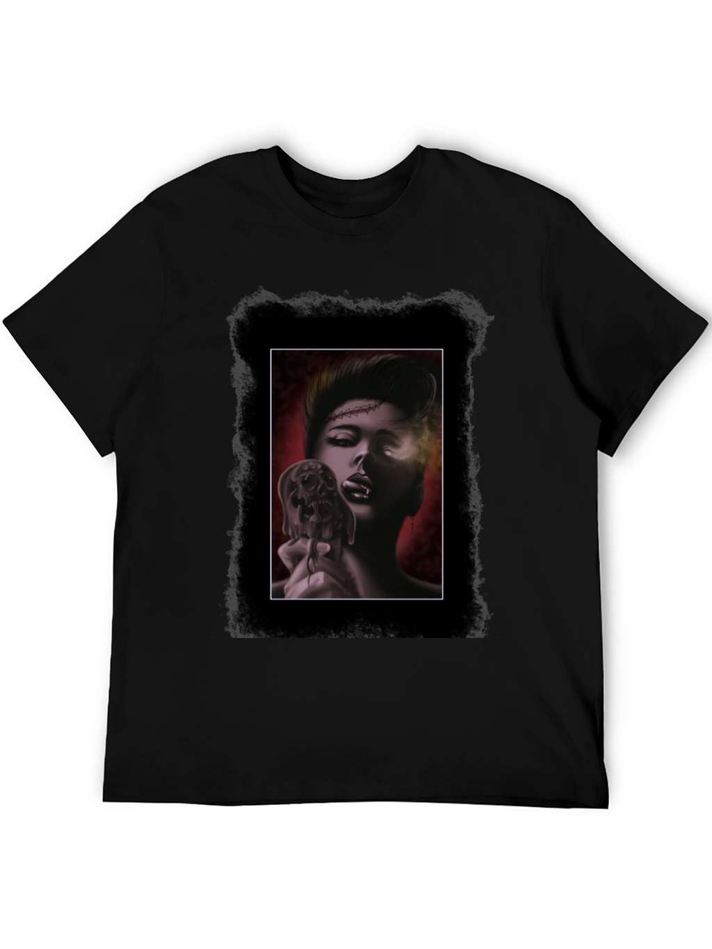 Gothic Skull Vampire Graphic Black T-Shirt