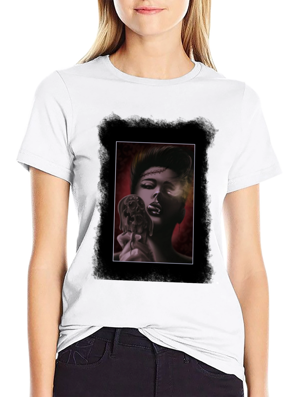 Gothic Skull Vampire Graphic Black T-Shirt