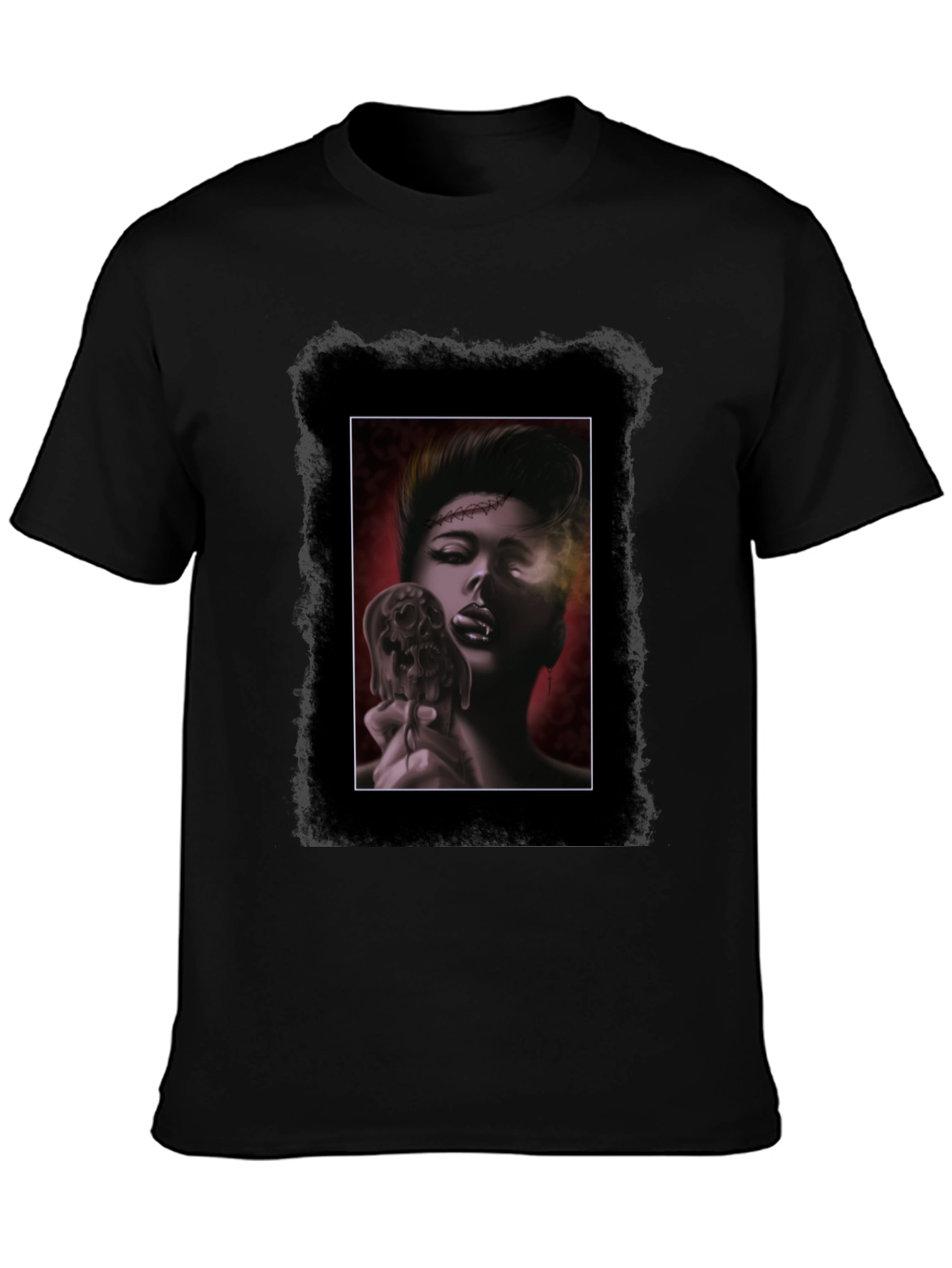 Gothic Skull Vampire Graphic Black T-Shirt