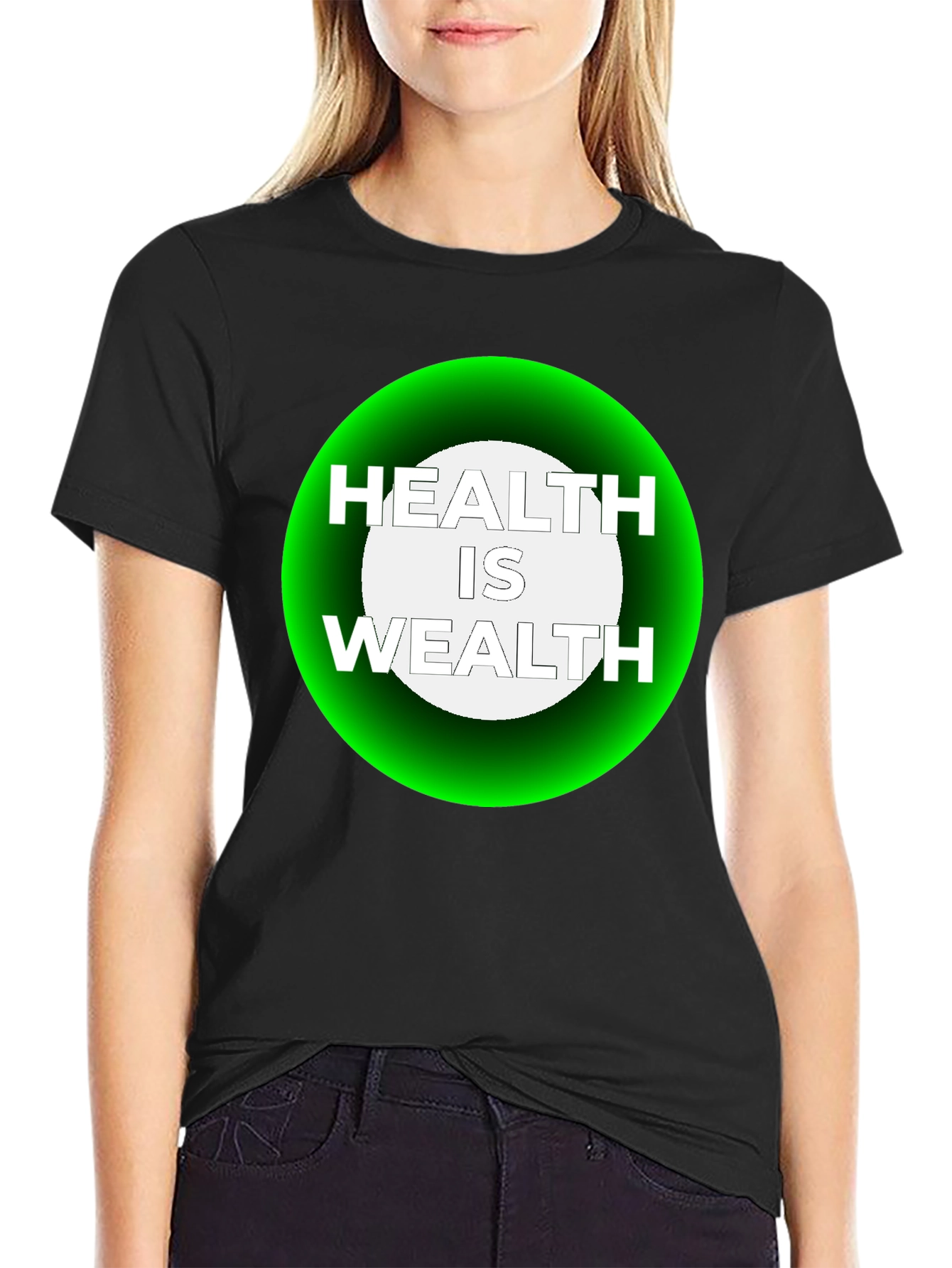 Health Is Wealth Graphic Tee - Black Casual T-Shirt