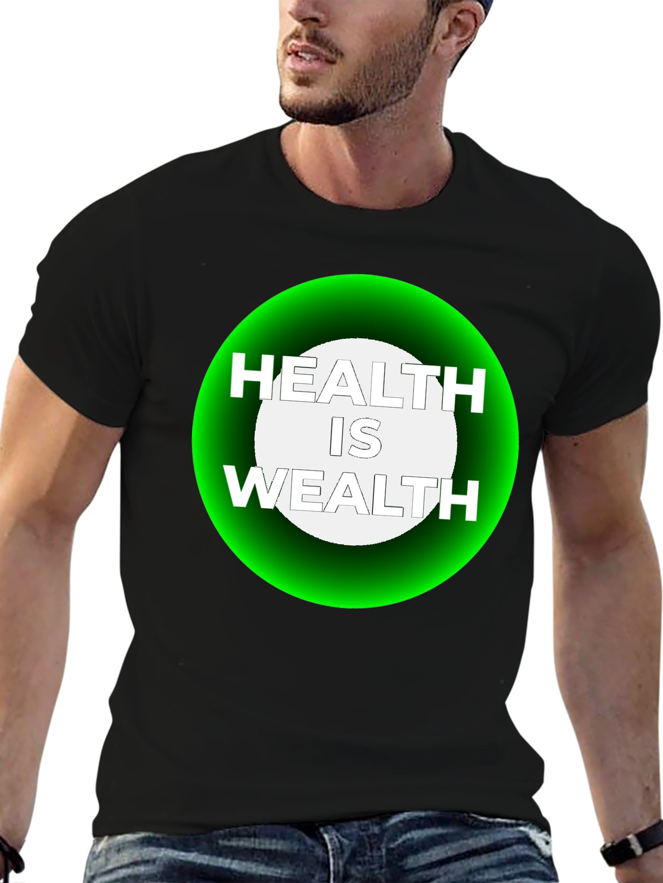 Health Is Wealth Graphic Tee - Black Casual T-Shirt