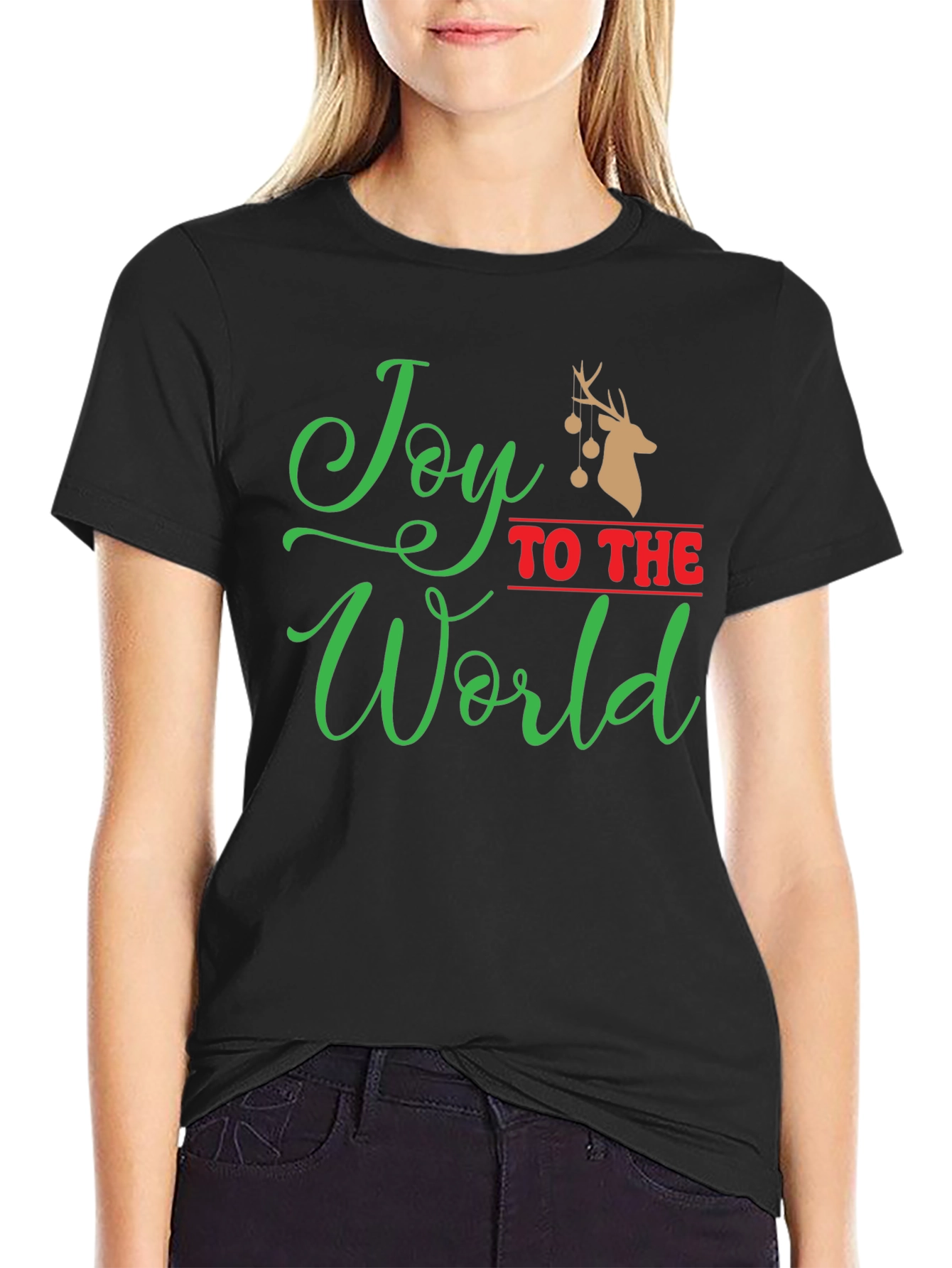 Joy To The World Christmas Graphic Tee - Black