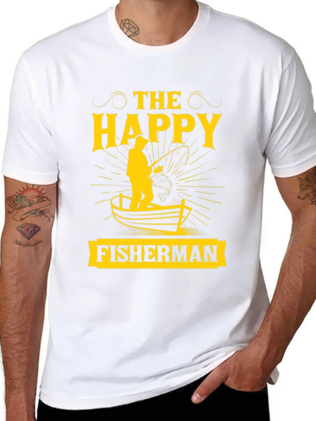 The Happy Fisherman Black Graphic T-Shirt