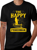 The Happy Fisherman Black Graphic T-Shirt