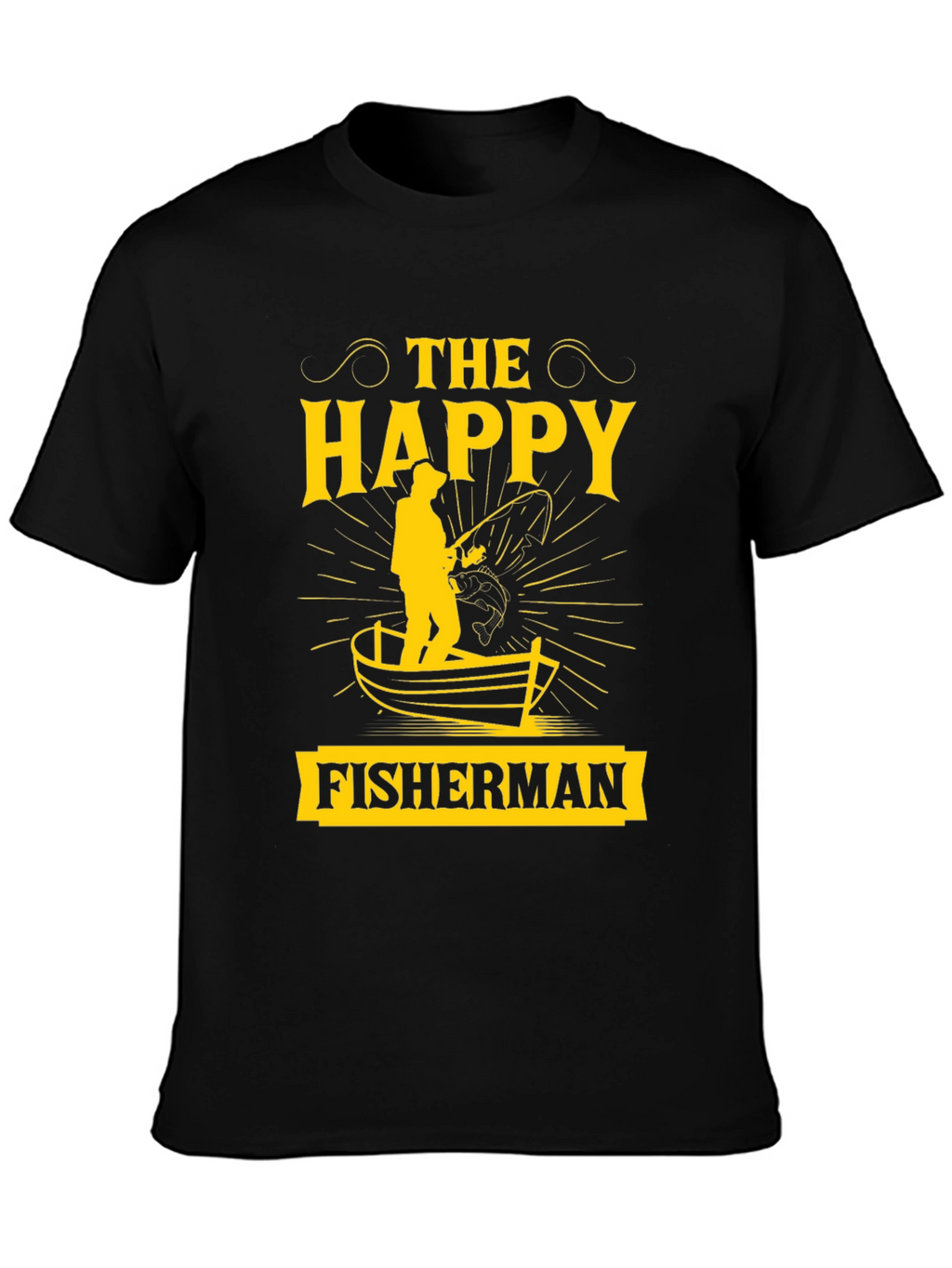 The Happy Fisherman Black Graphic T-Shirt