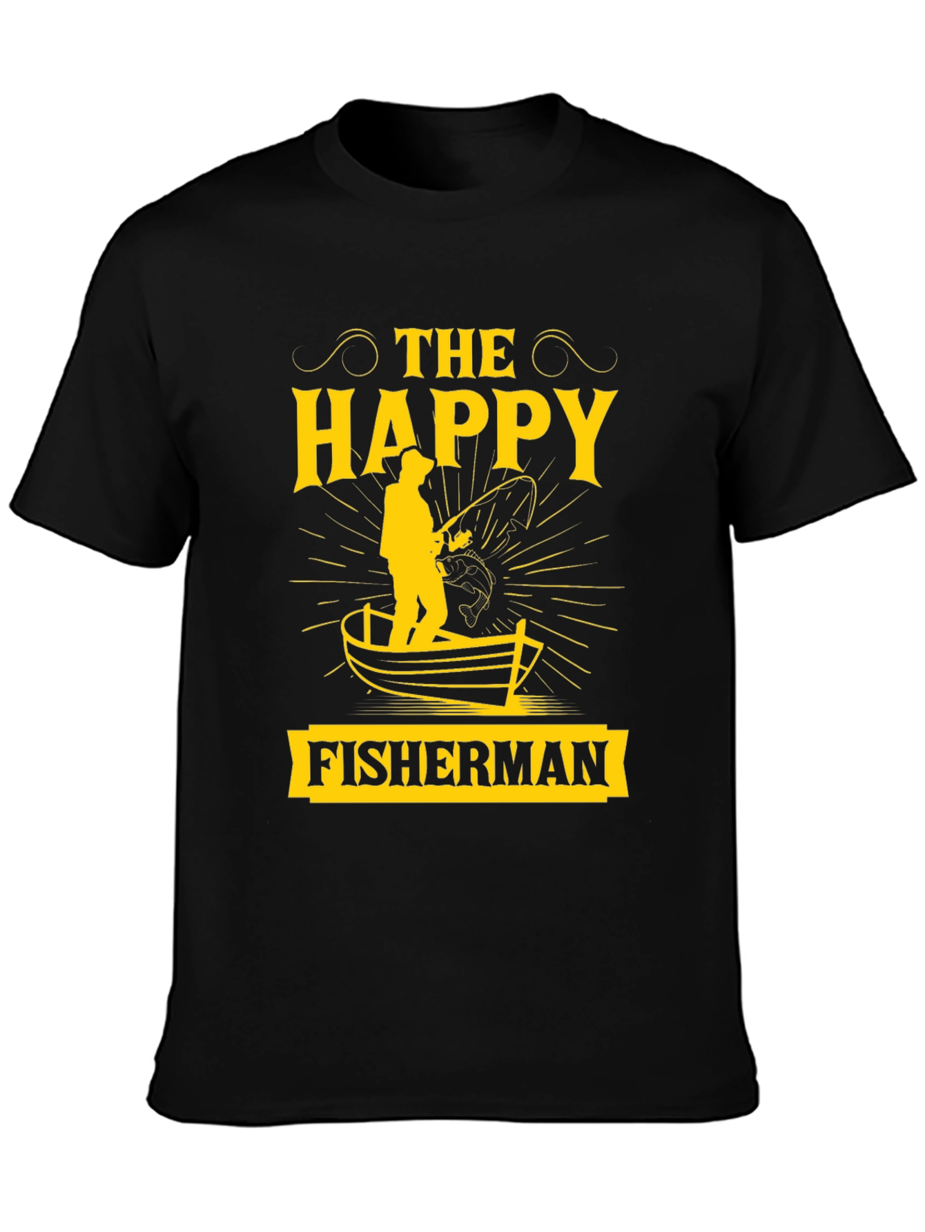 The Happy Fisherman Black Graphic T-Shirt