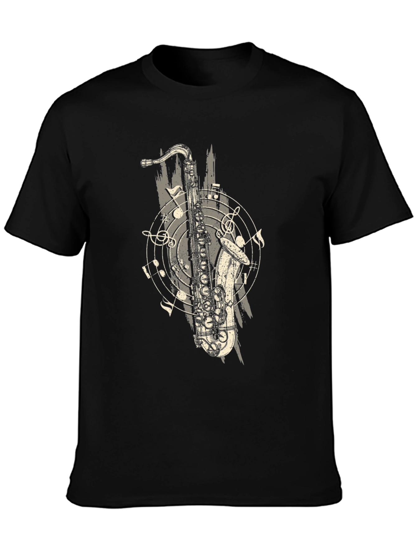 Saxophone Graphic Print Black T-Shirt