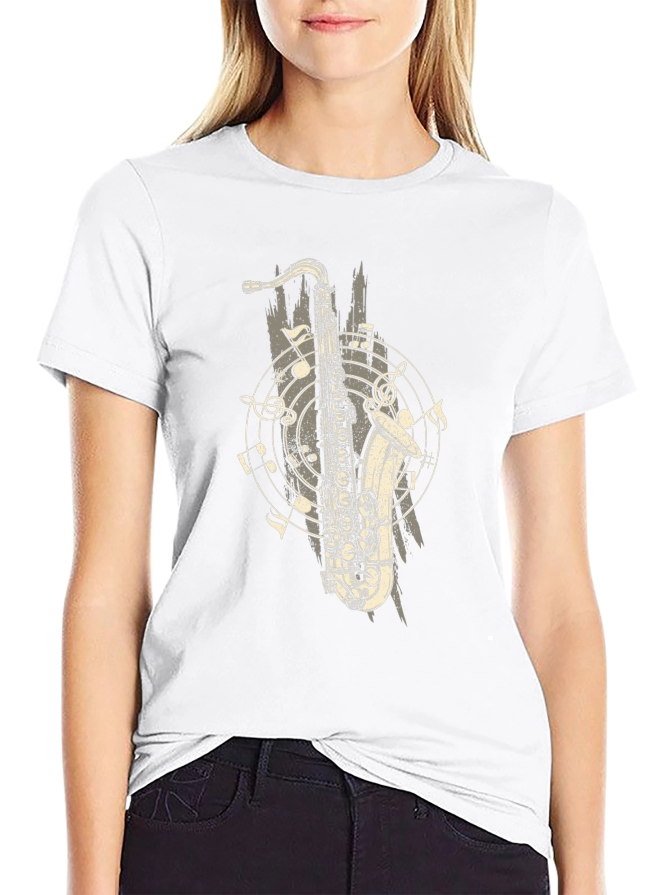 Saxophone Graphic Print Black T-Shirt