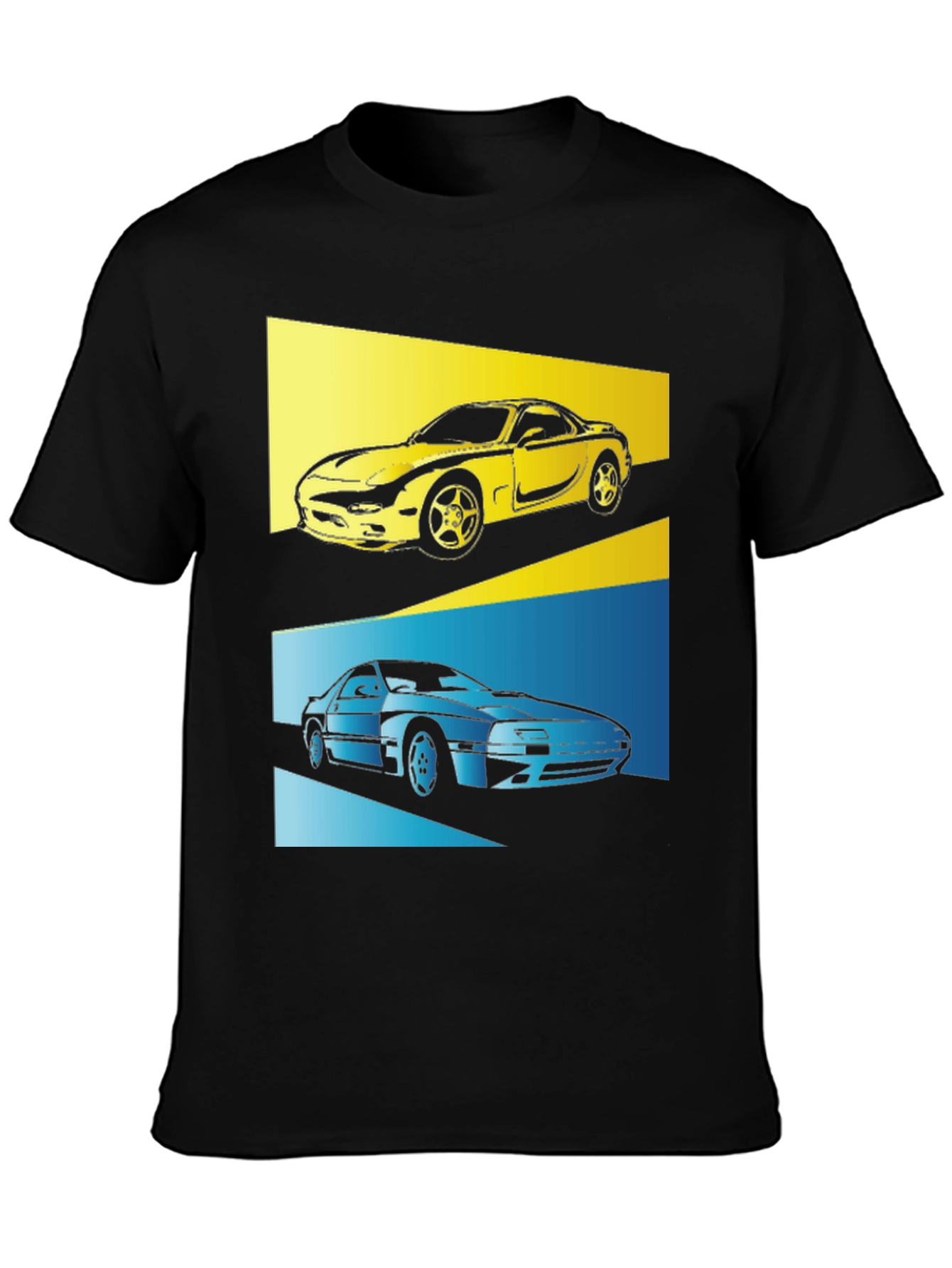 Retro Car T-Shirt: Yellow & Blue Sports Car Graphic Tee