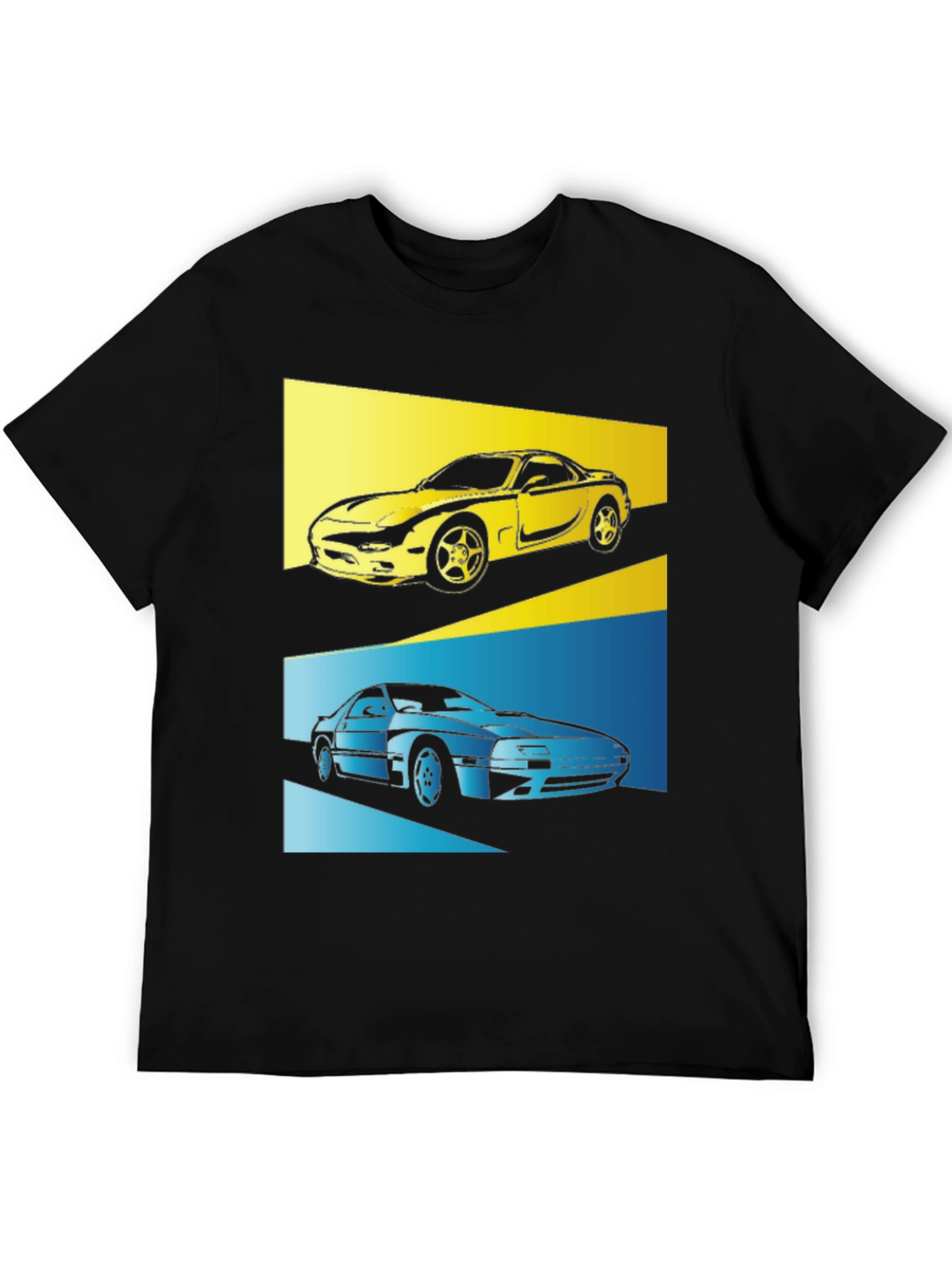 Retro Car T-Shirt: Yellow & Blue Sports Car Graphic Tee