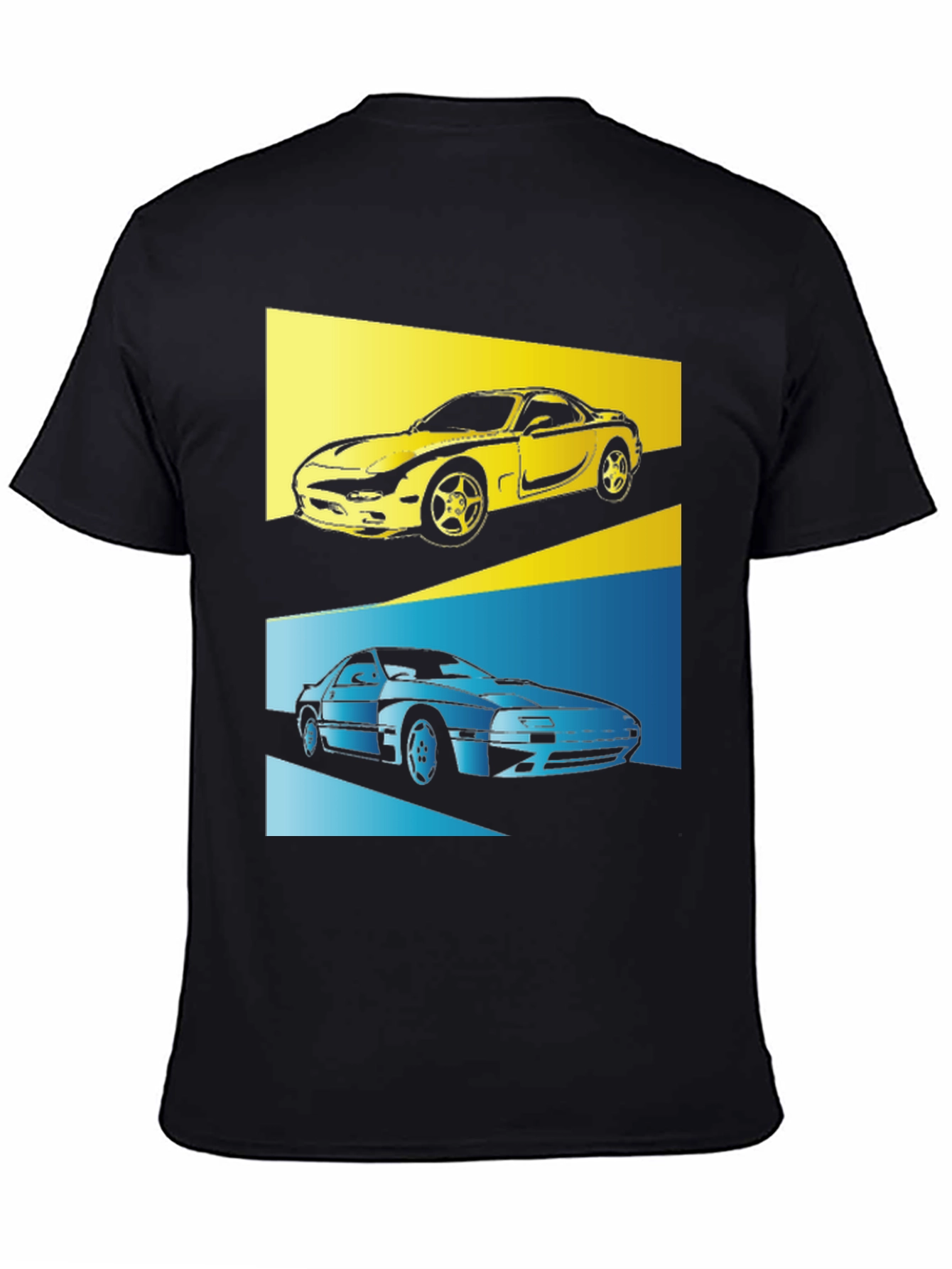 Retro Car T-Shirt: Yellow & Blue Sports Car Graphic Tee