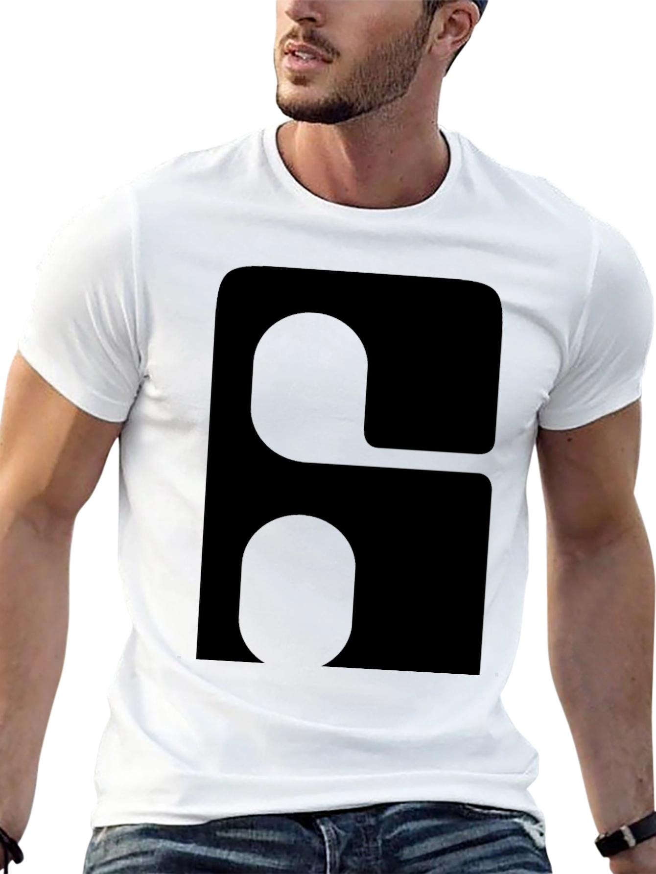 Modern Graphic Tee - Black Rounded Square Design