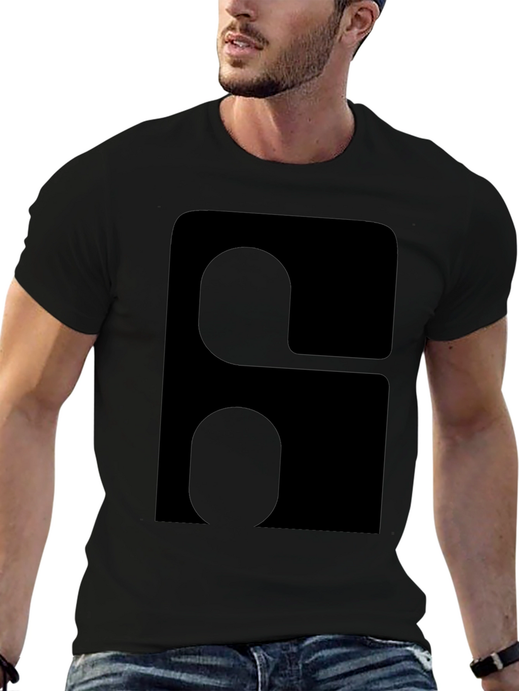 Modern Graphic Tee - Black Rounded Square Design