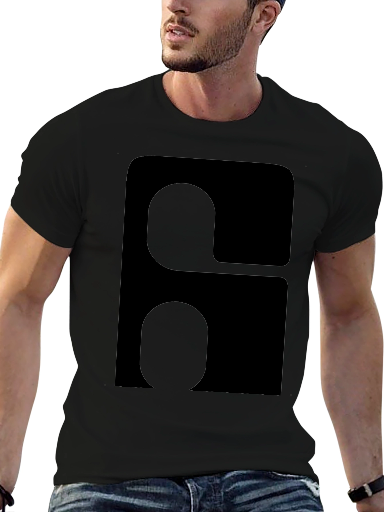 Modern Graphic Tee - Black Rounded Square Design