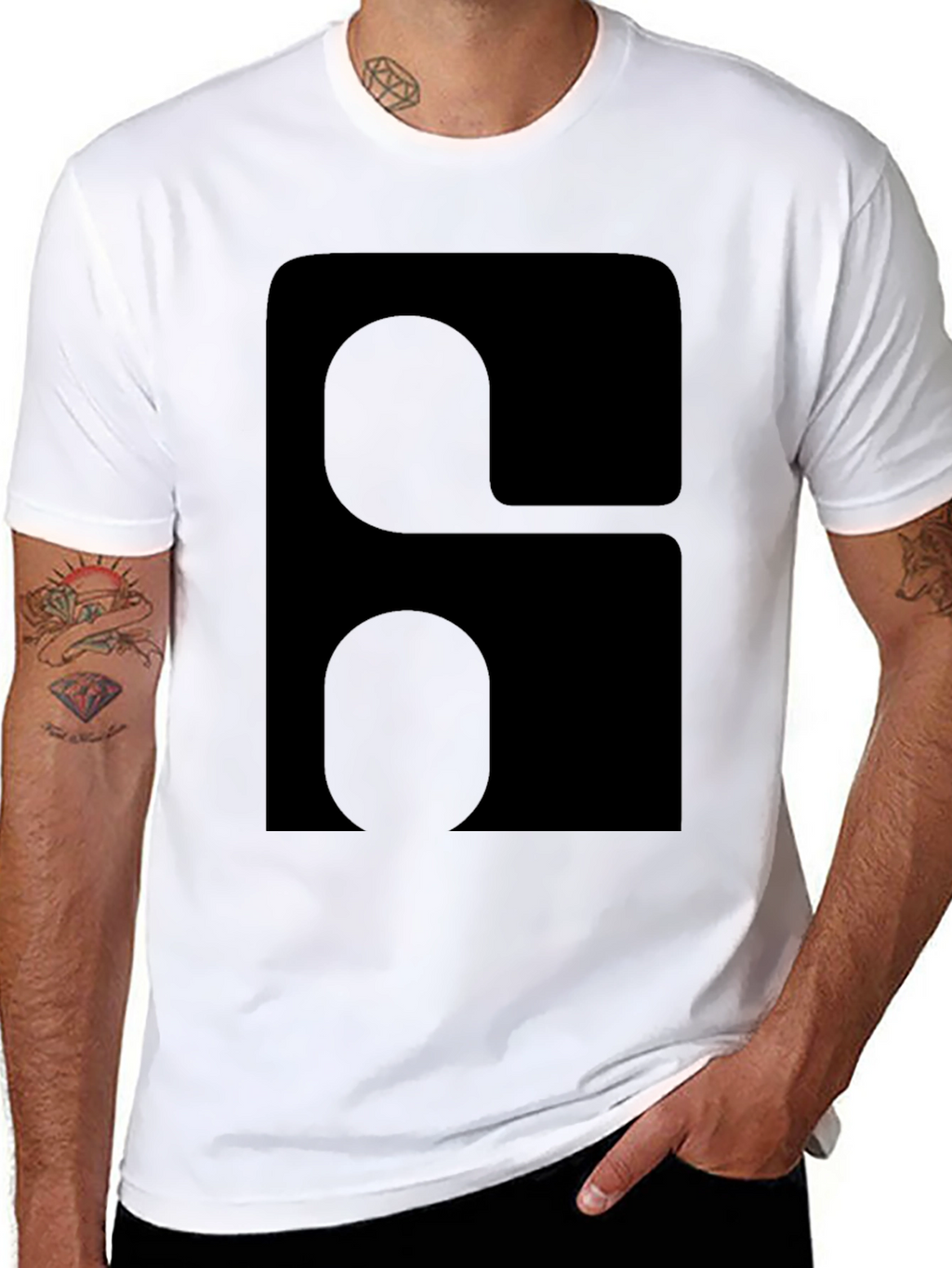 Modern Graphic Tee - Black Rounded Square Design