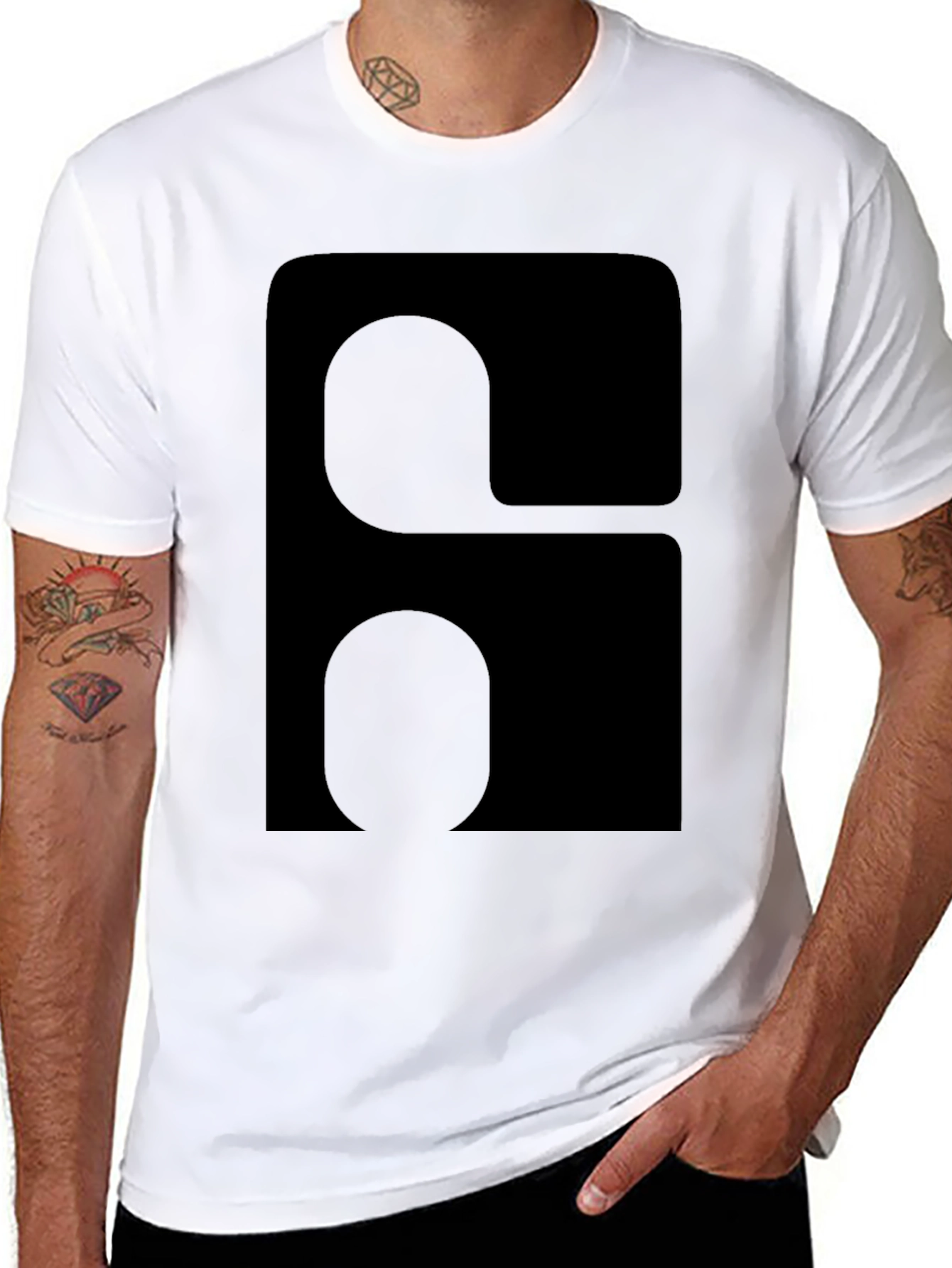 Modern Graphic Tee - Black Rounded Square Design